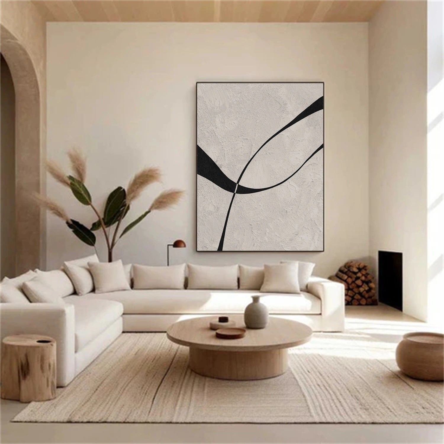 Beige & Black Abstract Textured Painting #WS479
