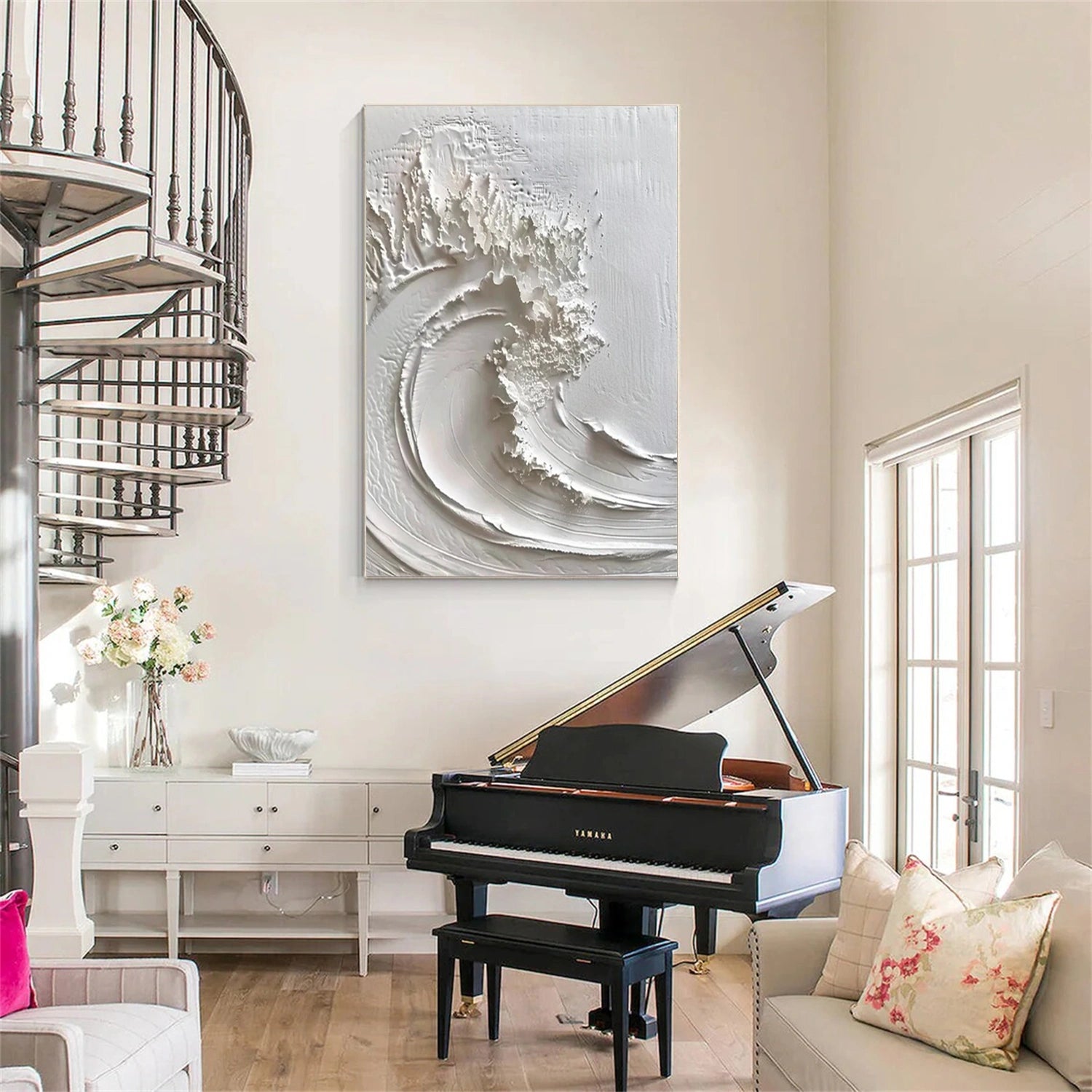 White Minimalist Ocean Textured Art #MS101