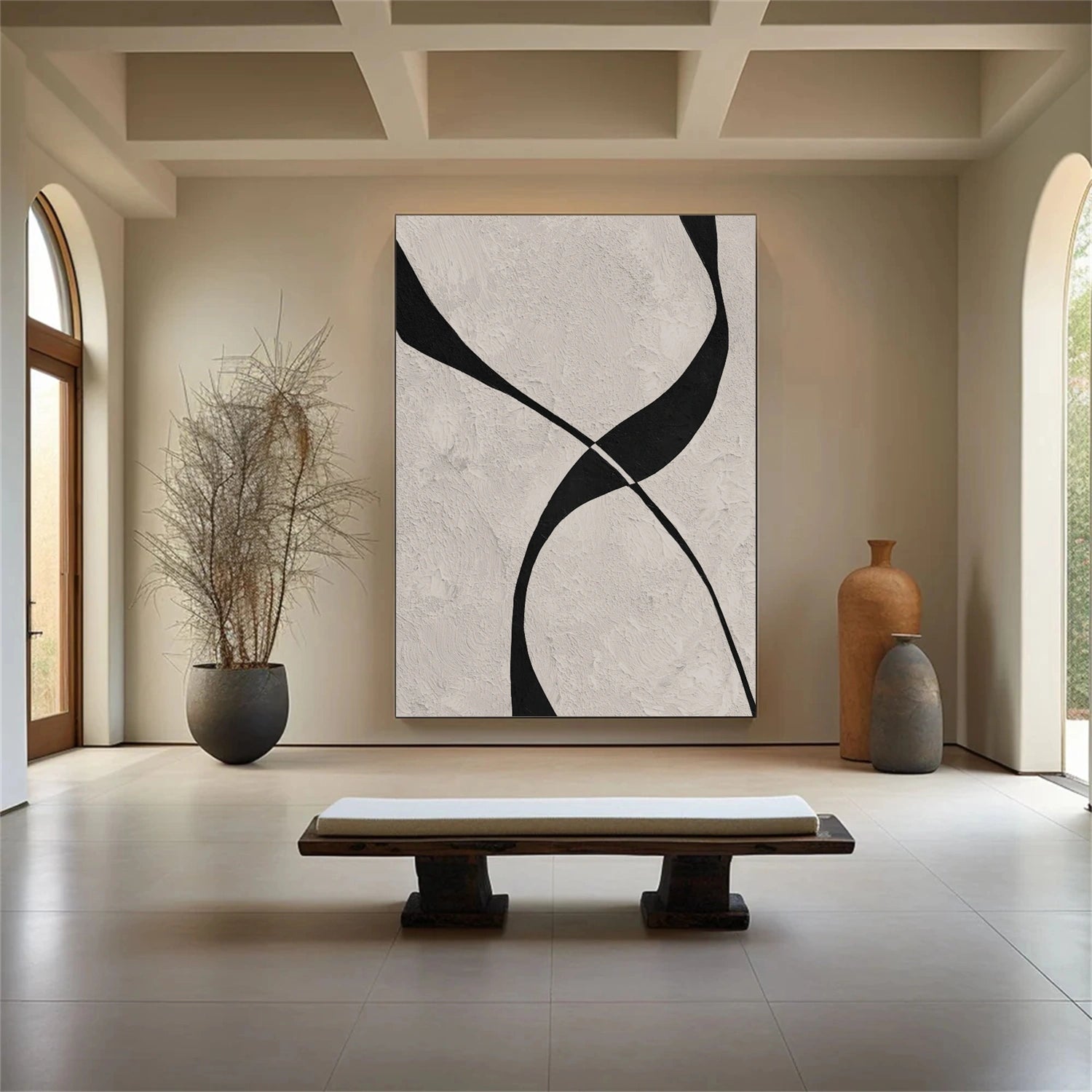 Beige & Black Abstract Textured Painting #WS478