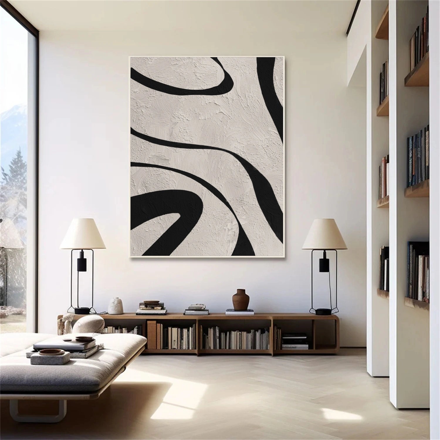 Beige & Black Abstract Textured Painting #WS477