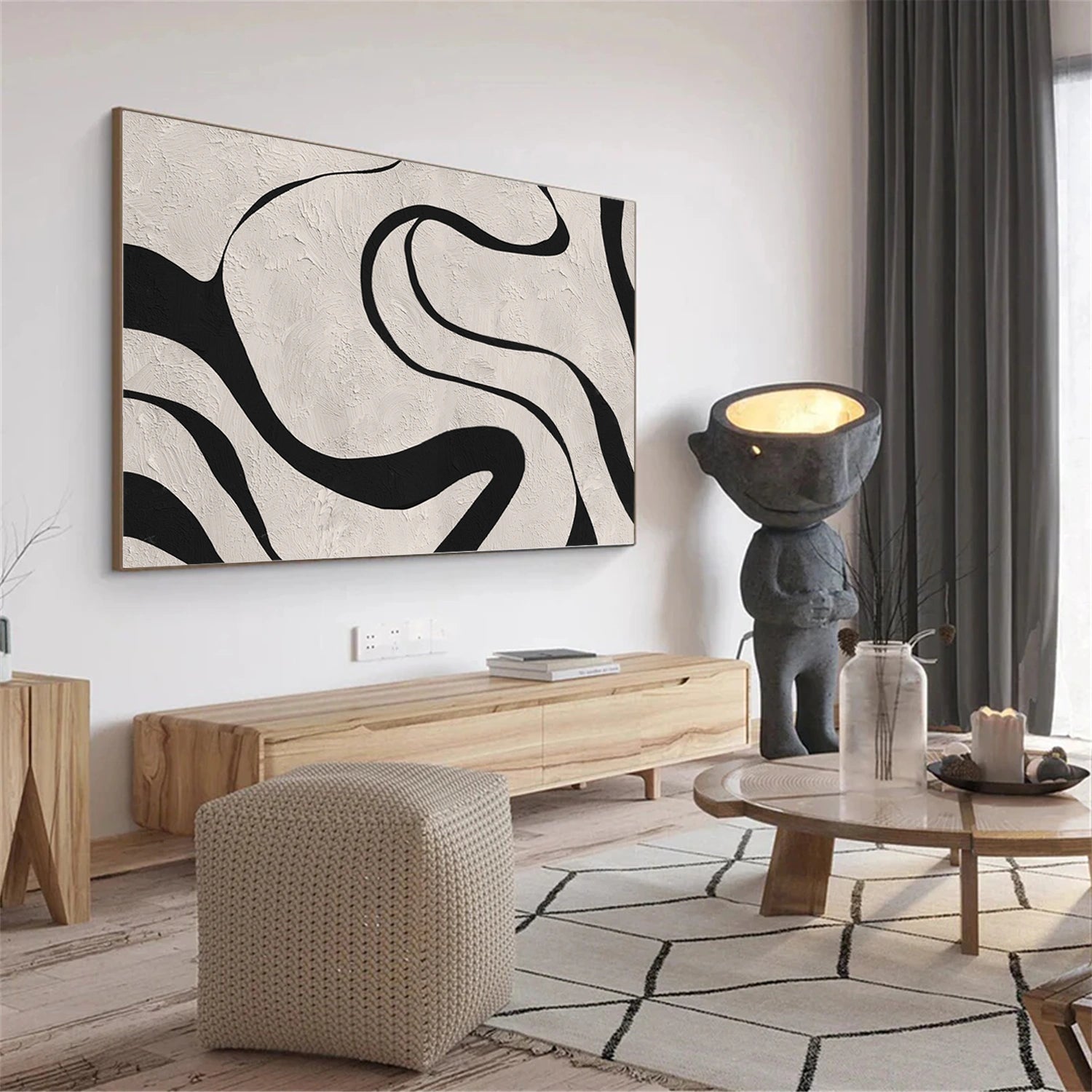 Beige & Black Abstract Textured Painting #WS480