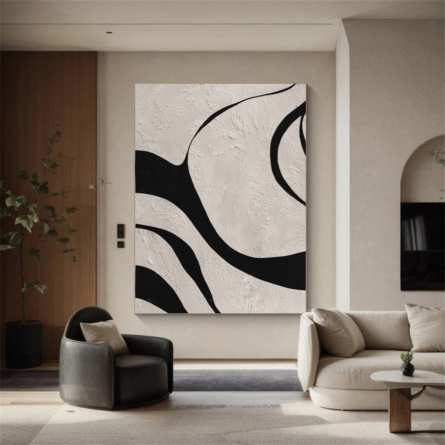 Beige & Black Abstract Textured Painting #WS456