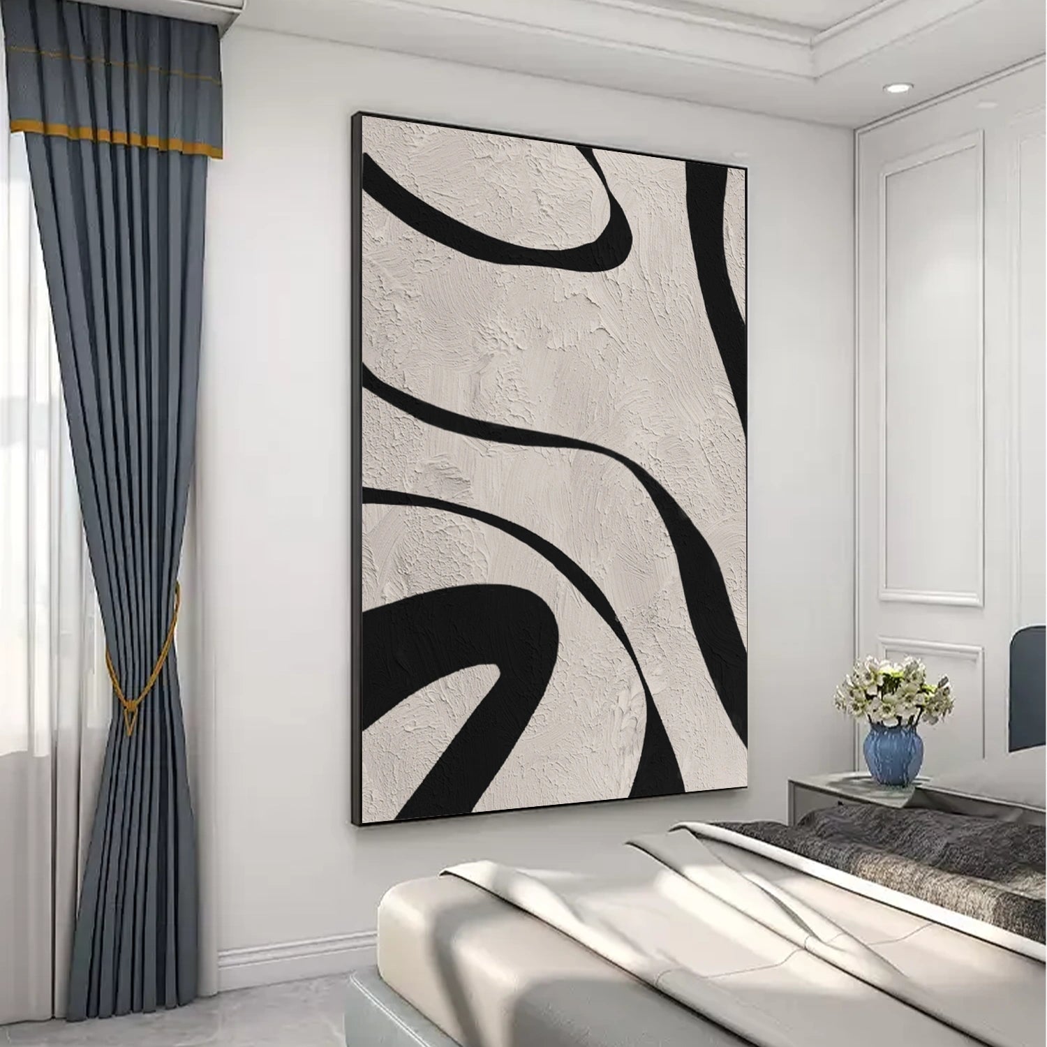 Beige & Black Abstract Textured Painting #WS477