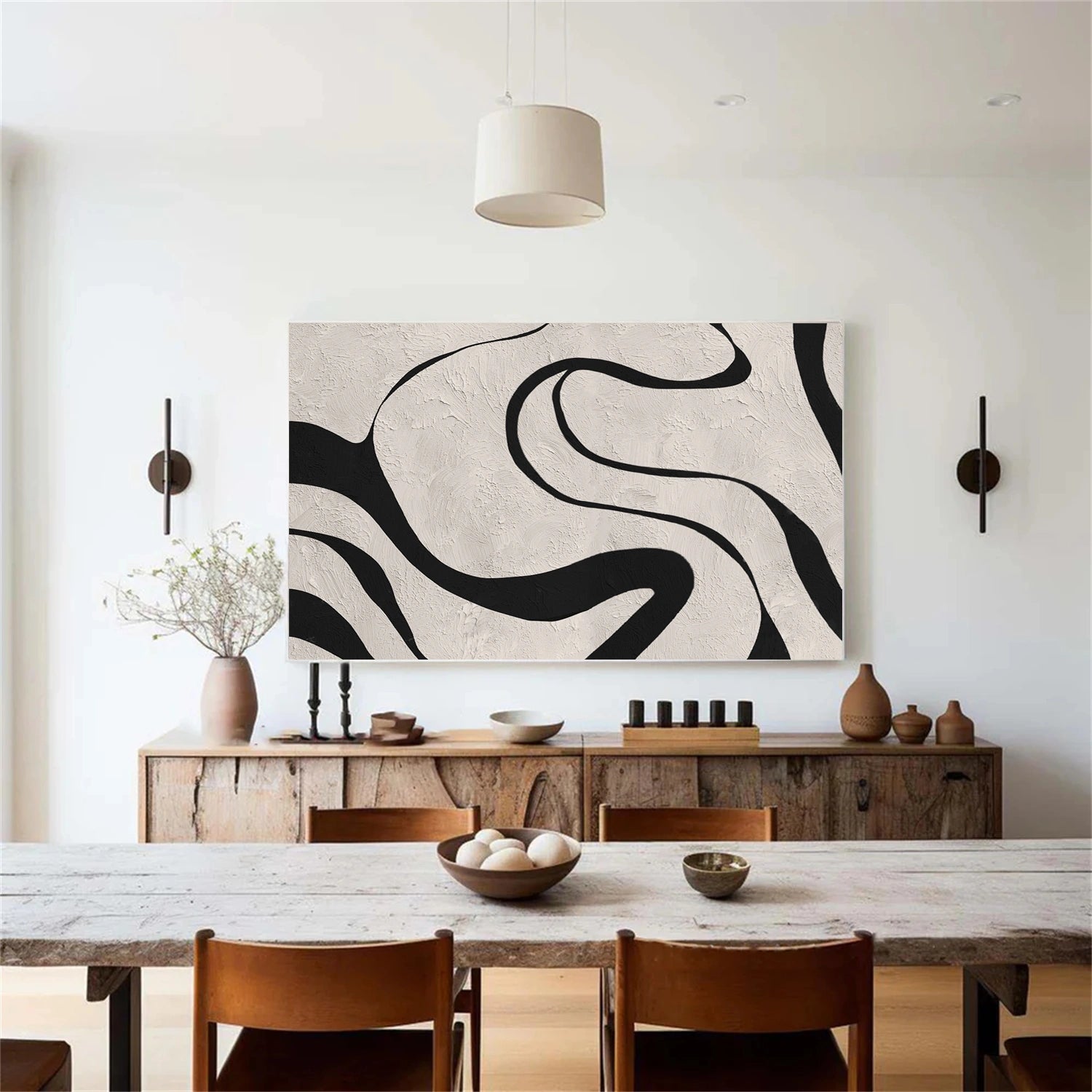 Beige & Black Abstract Textured Painting #WS480