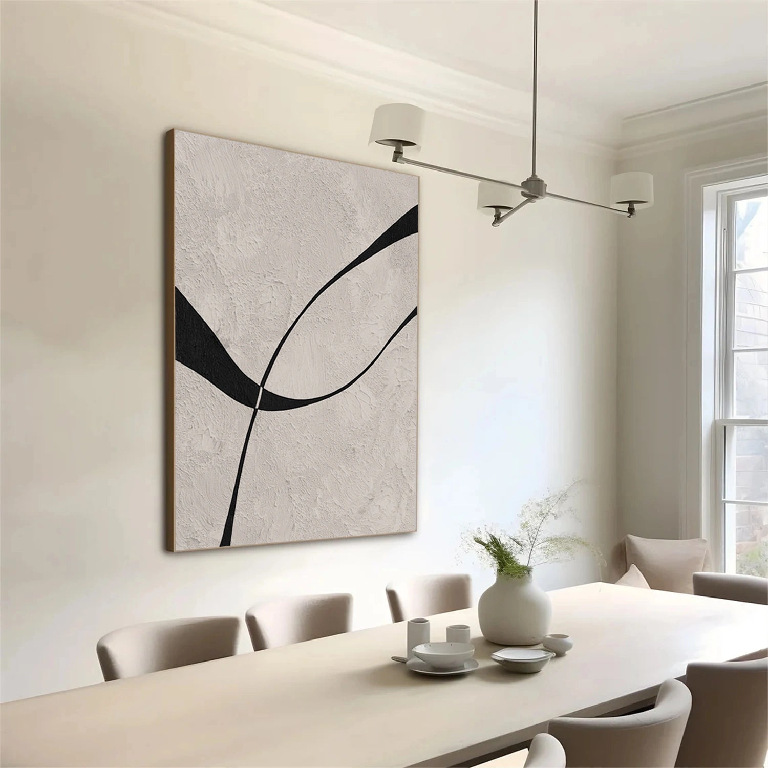 Beige & Black Abstract Textured Painting #WS479