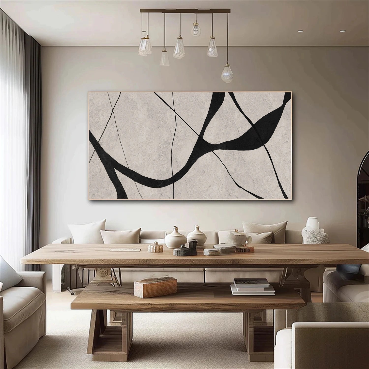 Beige & Black Abstract Textured Painting #WS461