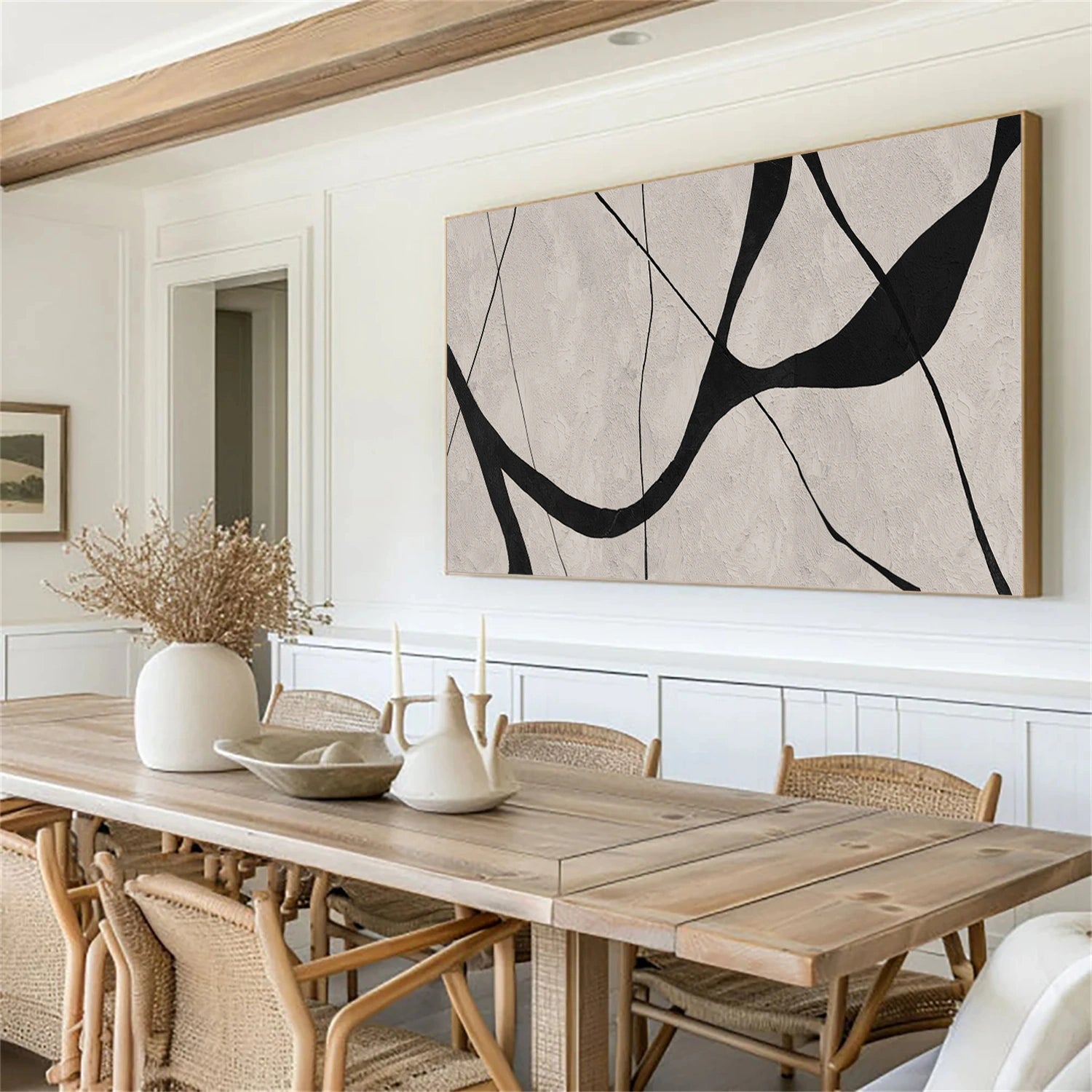Beige & Black Abstract Textured Painting #WS461