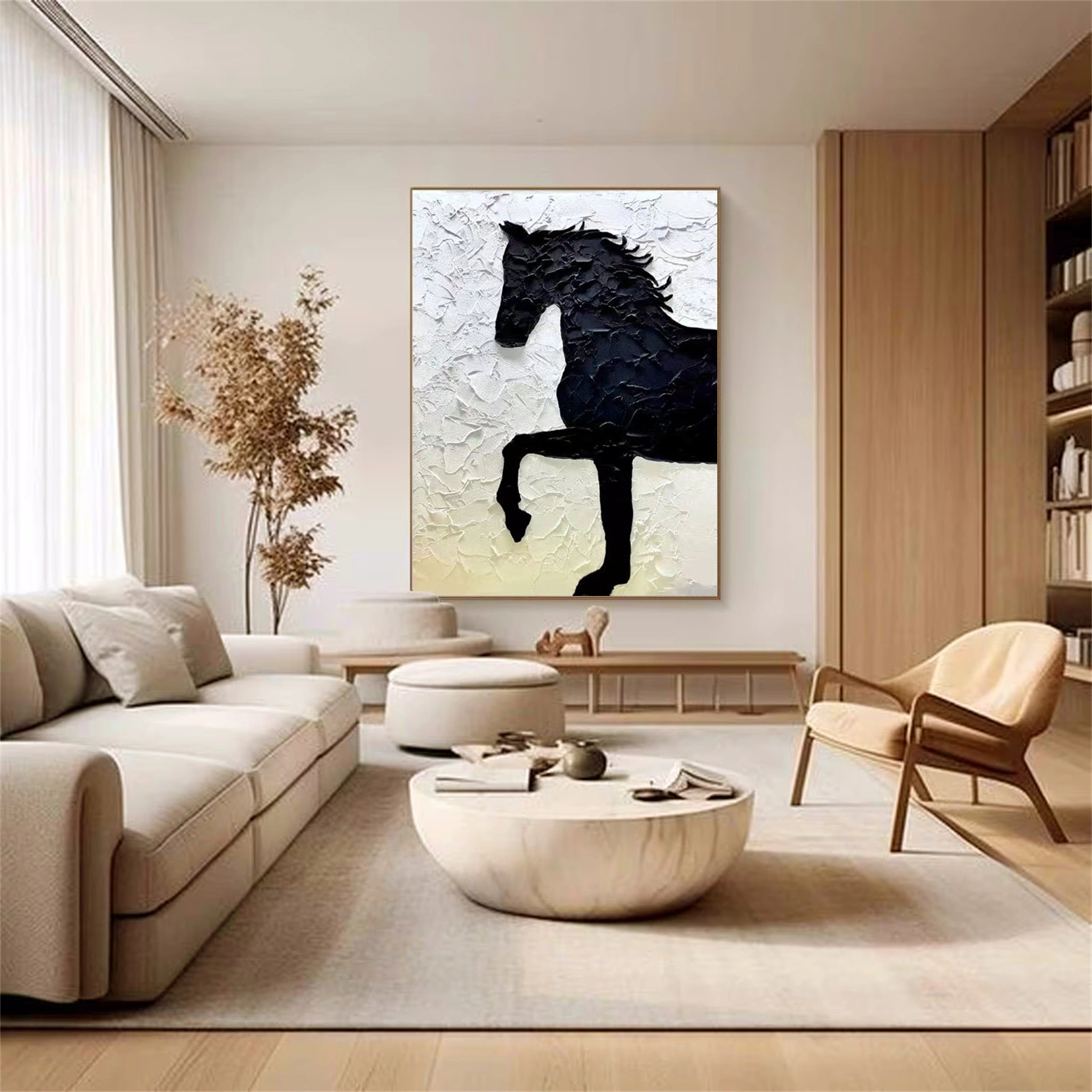 White And Black Horse Abstract Animal Wall Art #AL015