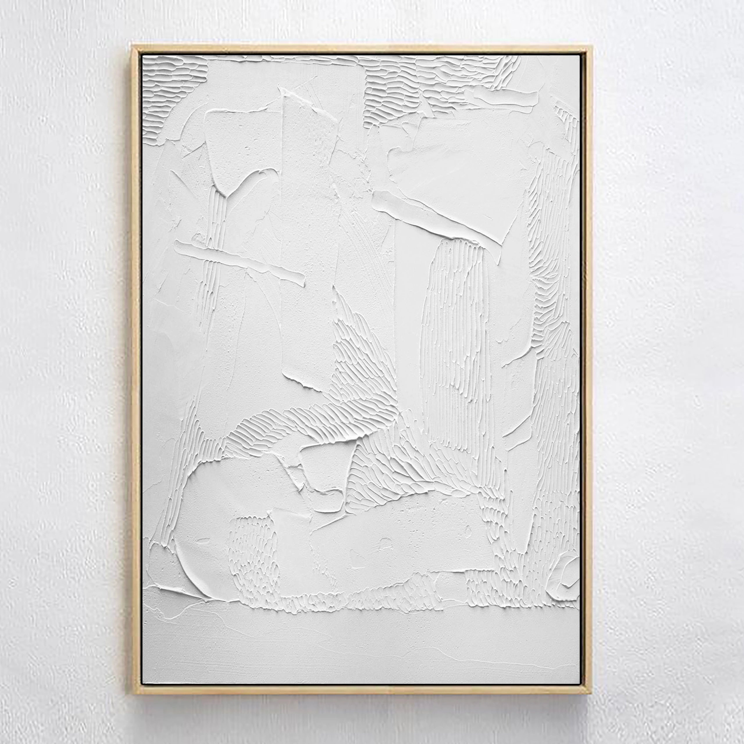 White Plaster 3D Textured Minimalist Large Painting on Canvas Wall Decor