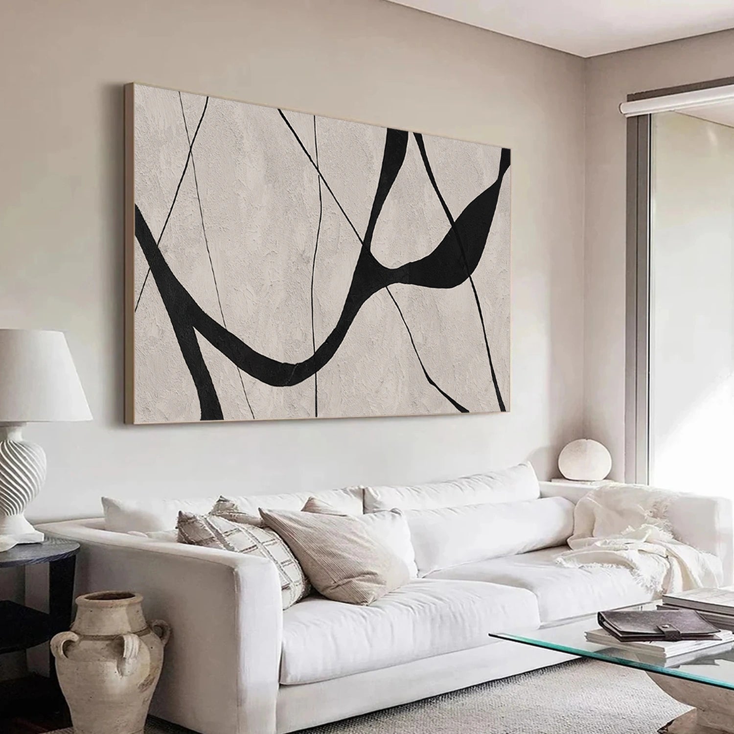 Beige & Black Abstract Textured Painting #WS461