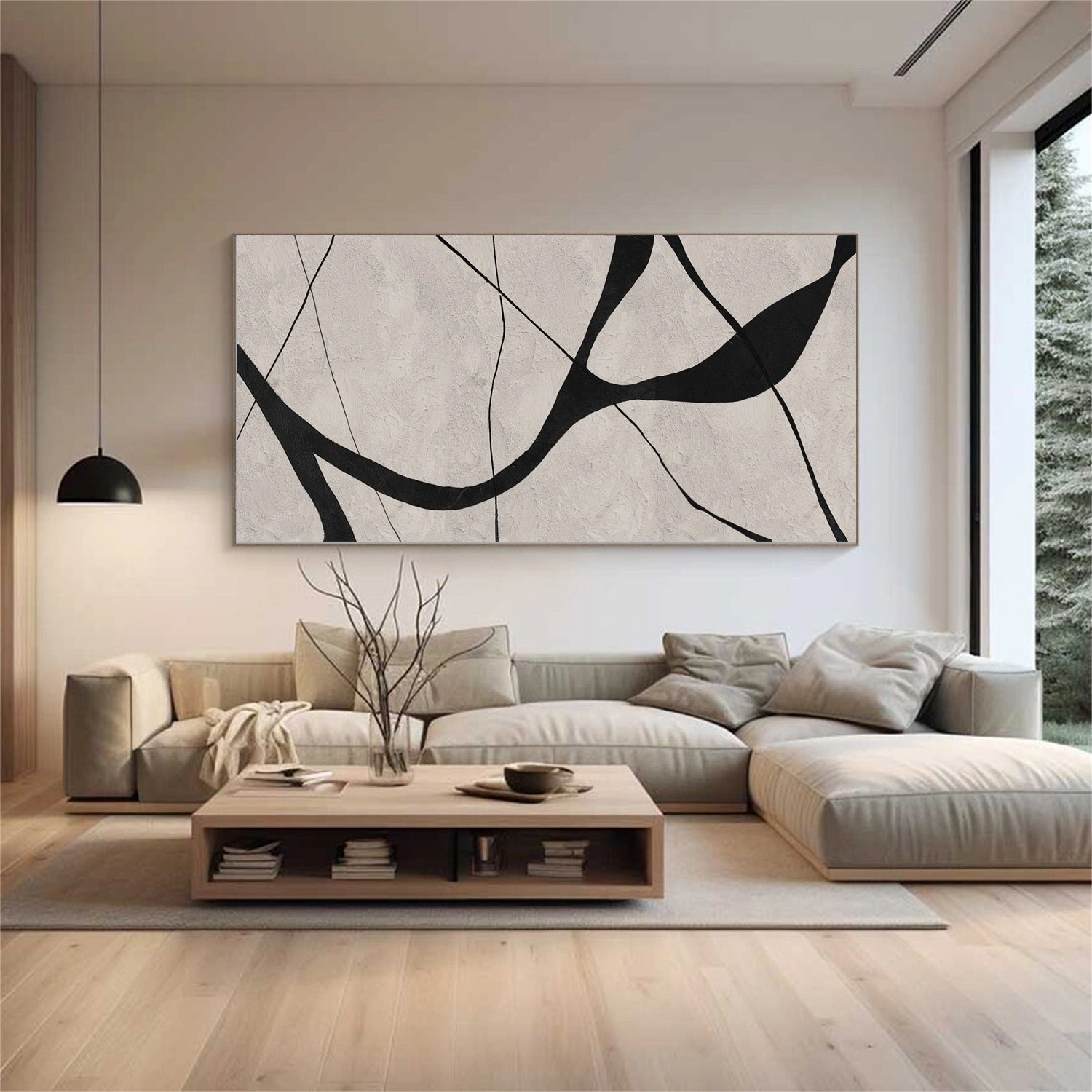 Beige & Black Abstract Textured Painting #WS461