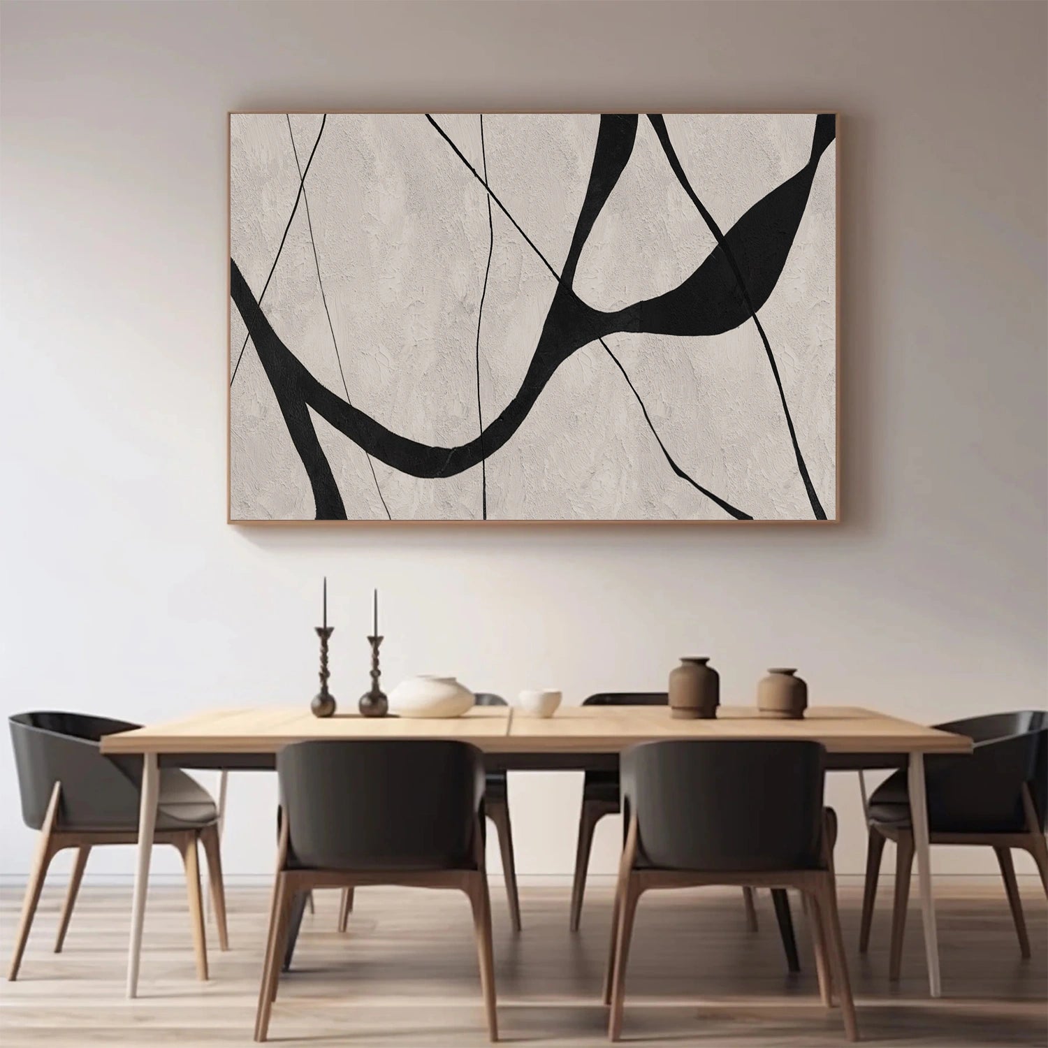 Beige & Black Abstract Textured Painting #WS461