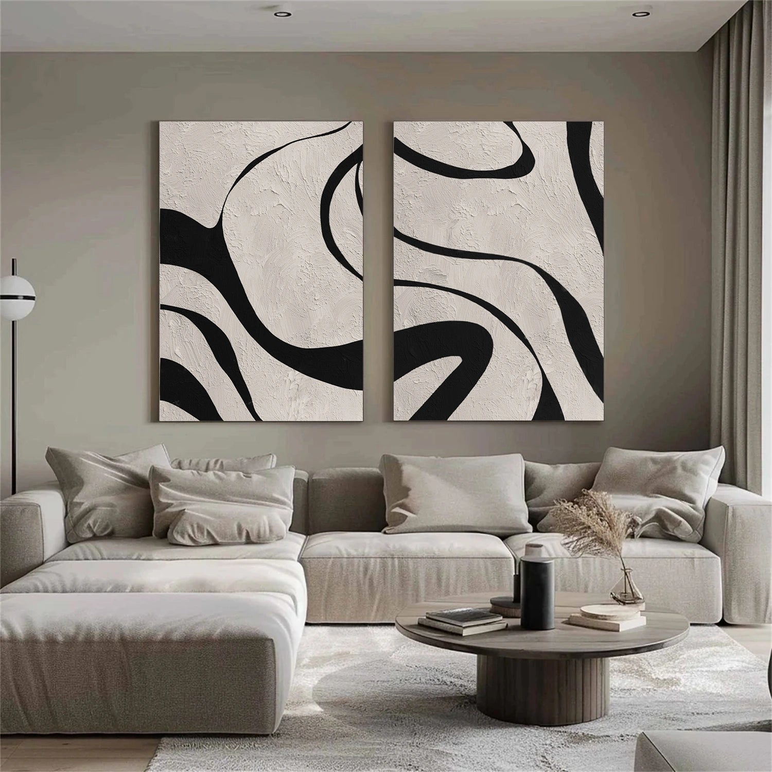 Beige & Black Abstract Textured Painting Set of 2 #WS463