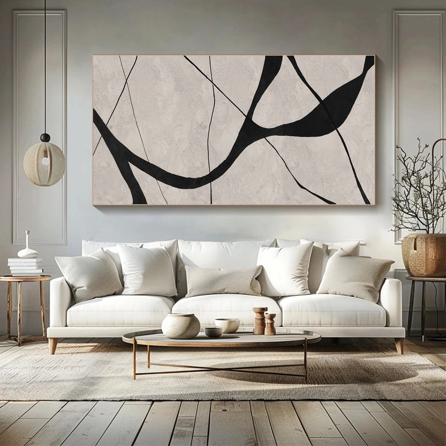 Beige & Black Abstract Textured Painting #WS461