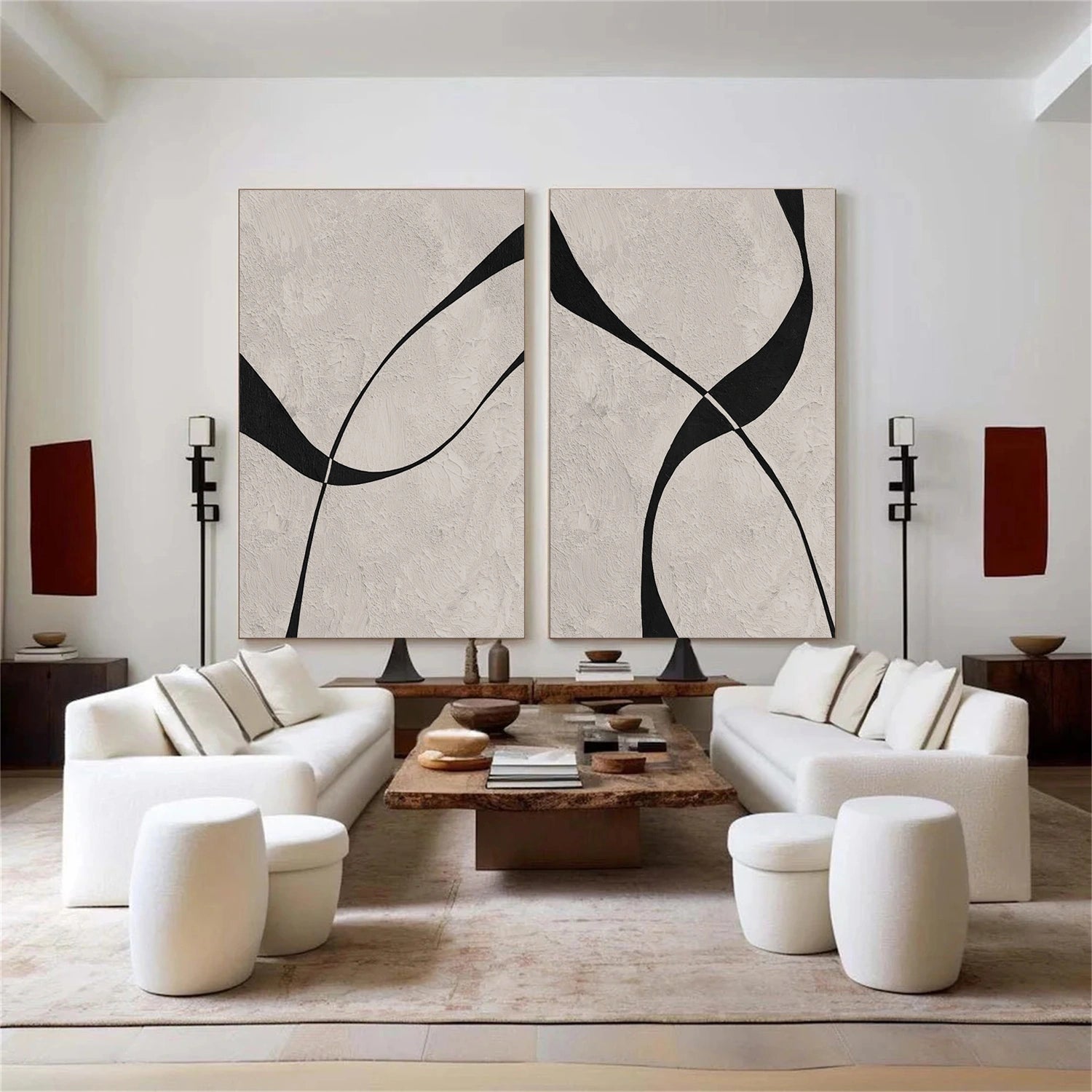 Beige & Black Abstract Textured Painting Set of 2 #WS464