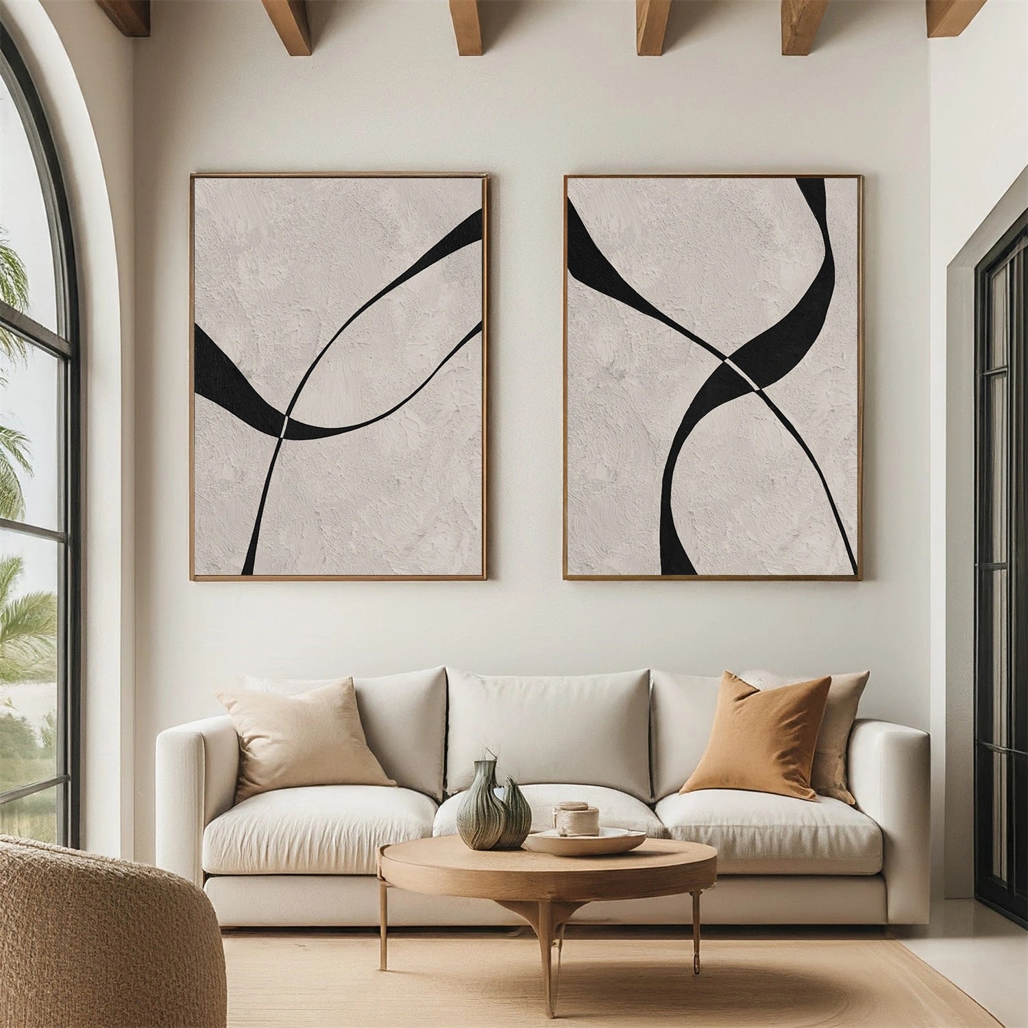 Beige & Black Abstract Textured Painting Set of 2 #WS464