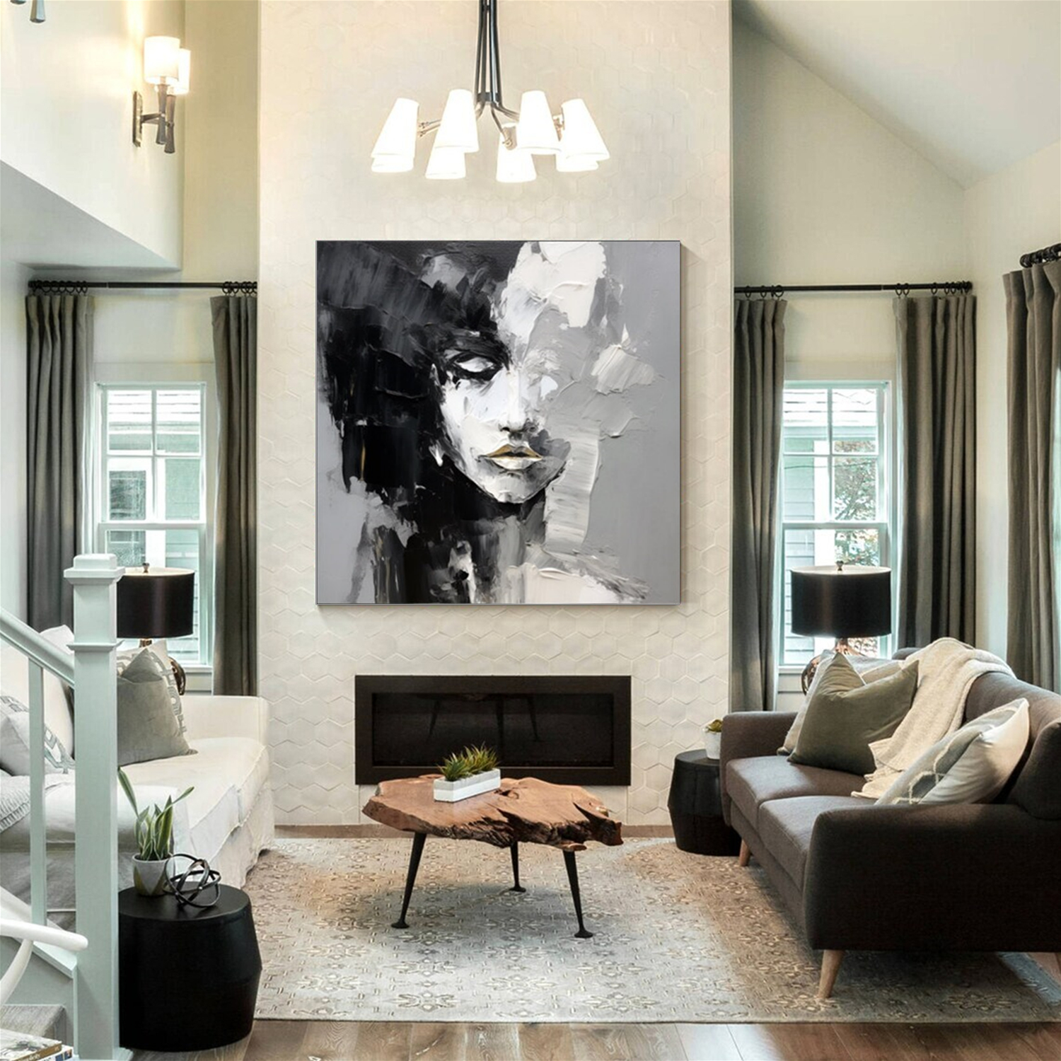 Abstract Portrait Black and White Painting #AP034