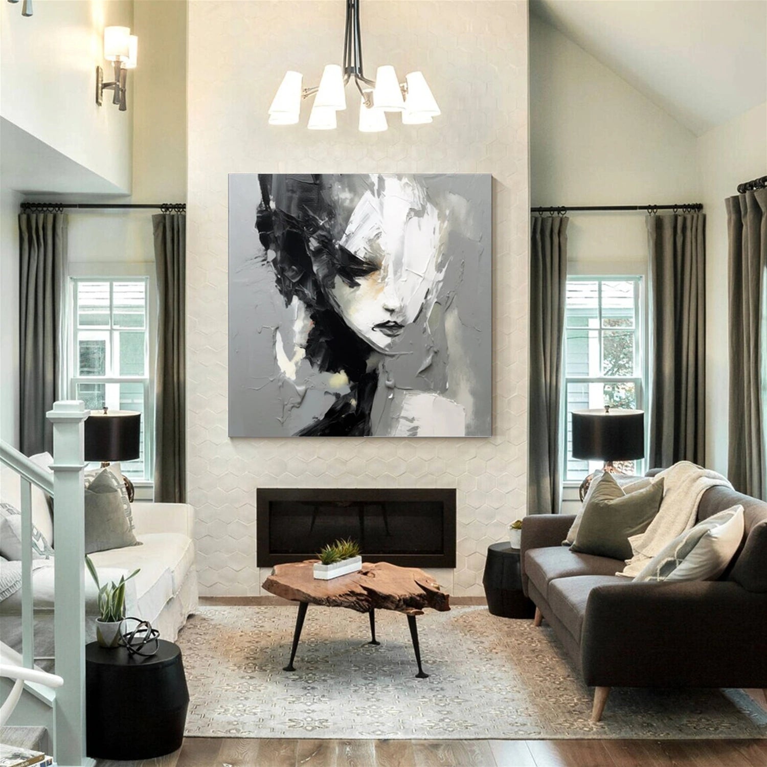 Abstract Portrait Black and White Painting #AP031