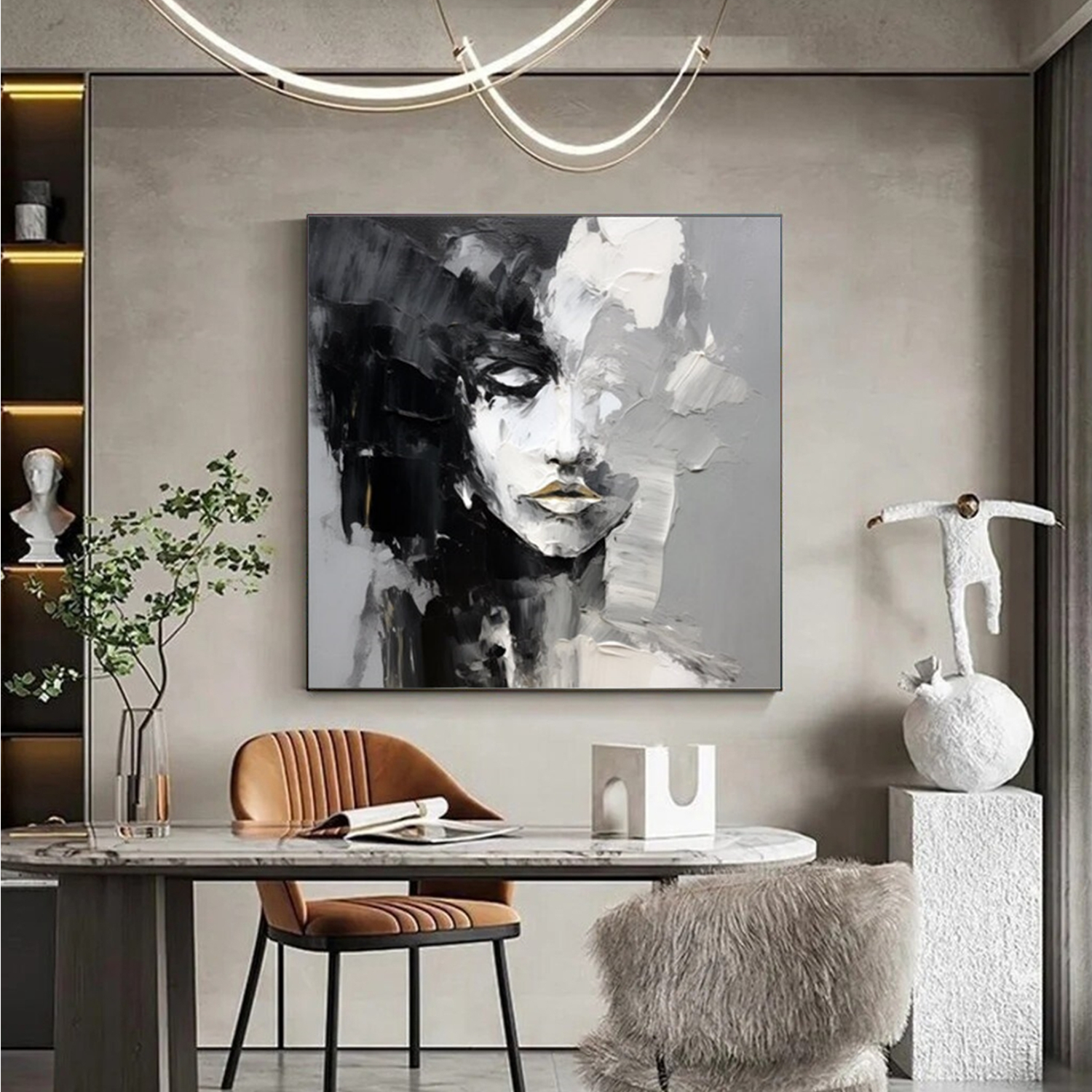 Abstract Portrait Black and White Painting #AP034