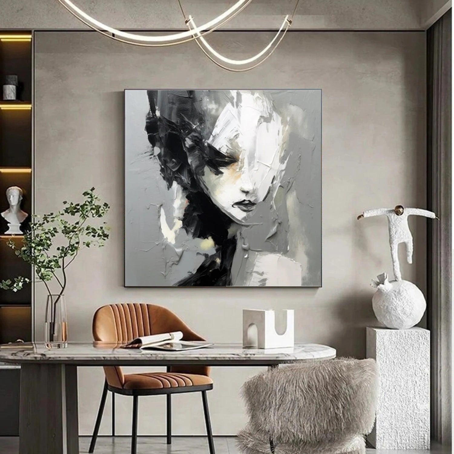 Abstract Portrait Black and White Painting #AP031