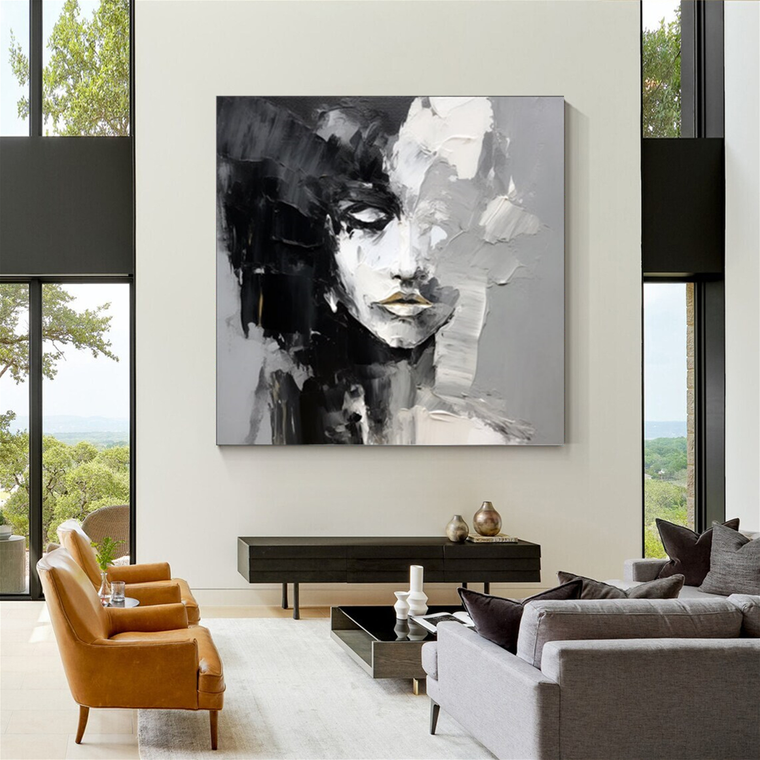 Abstract Portrait Black and White Painting #AP034