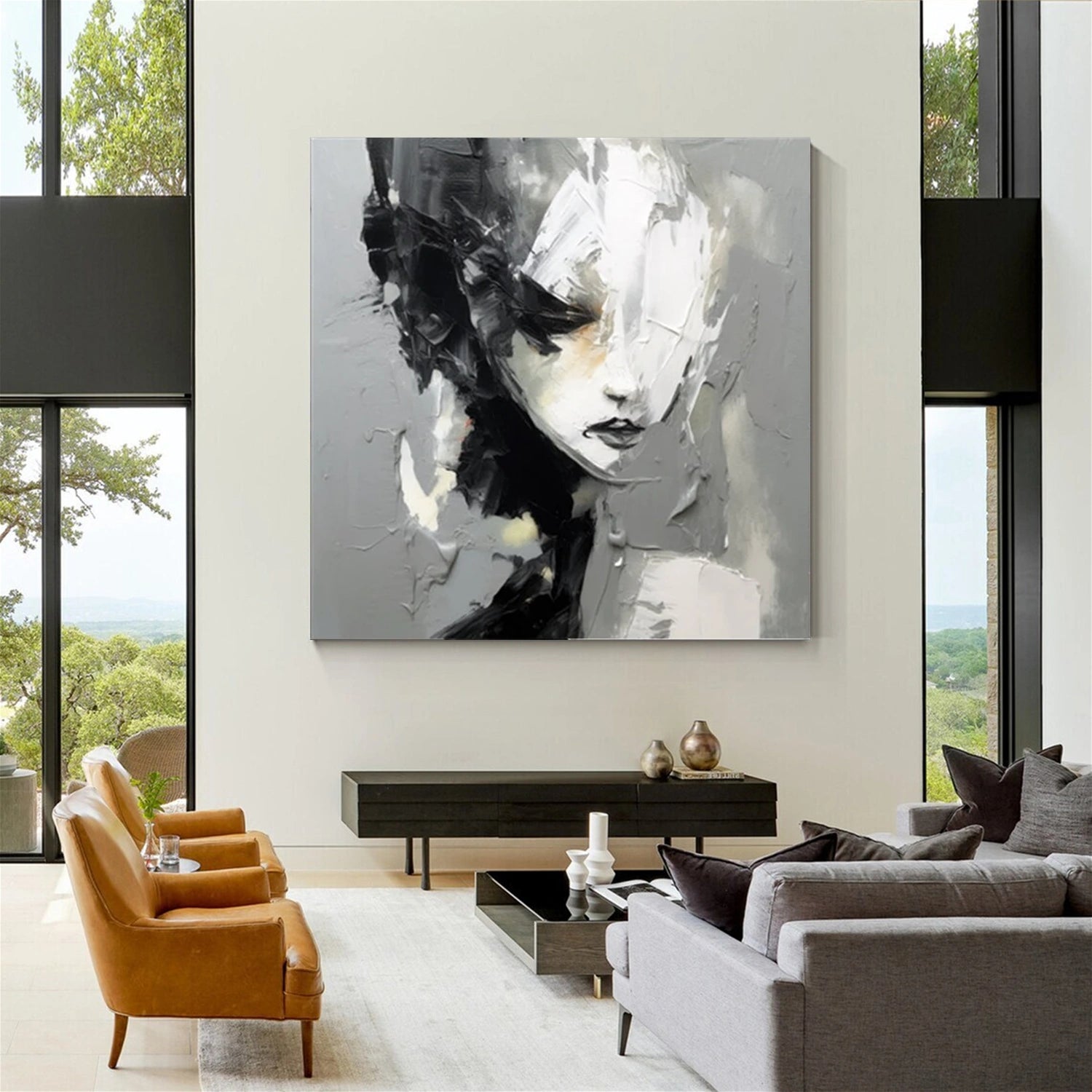 Abstract Portrait Black and White Painting #AP031