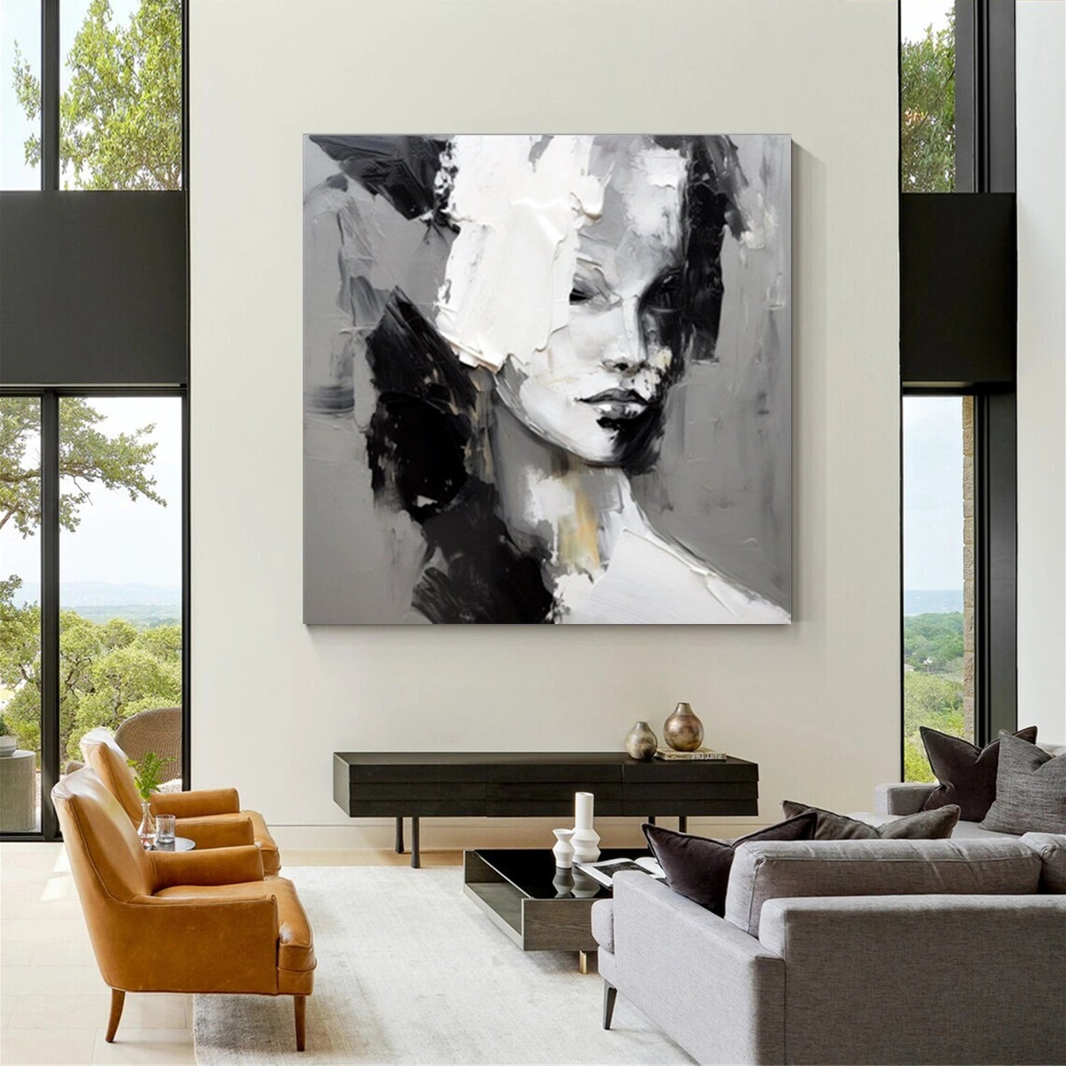 Abstract Portrait Black and White Painting #AP032