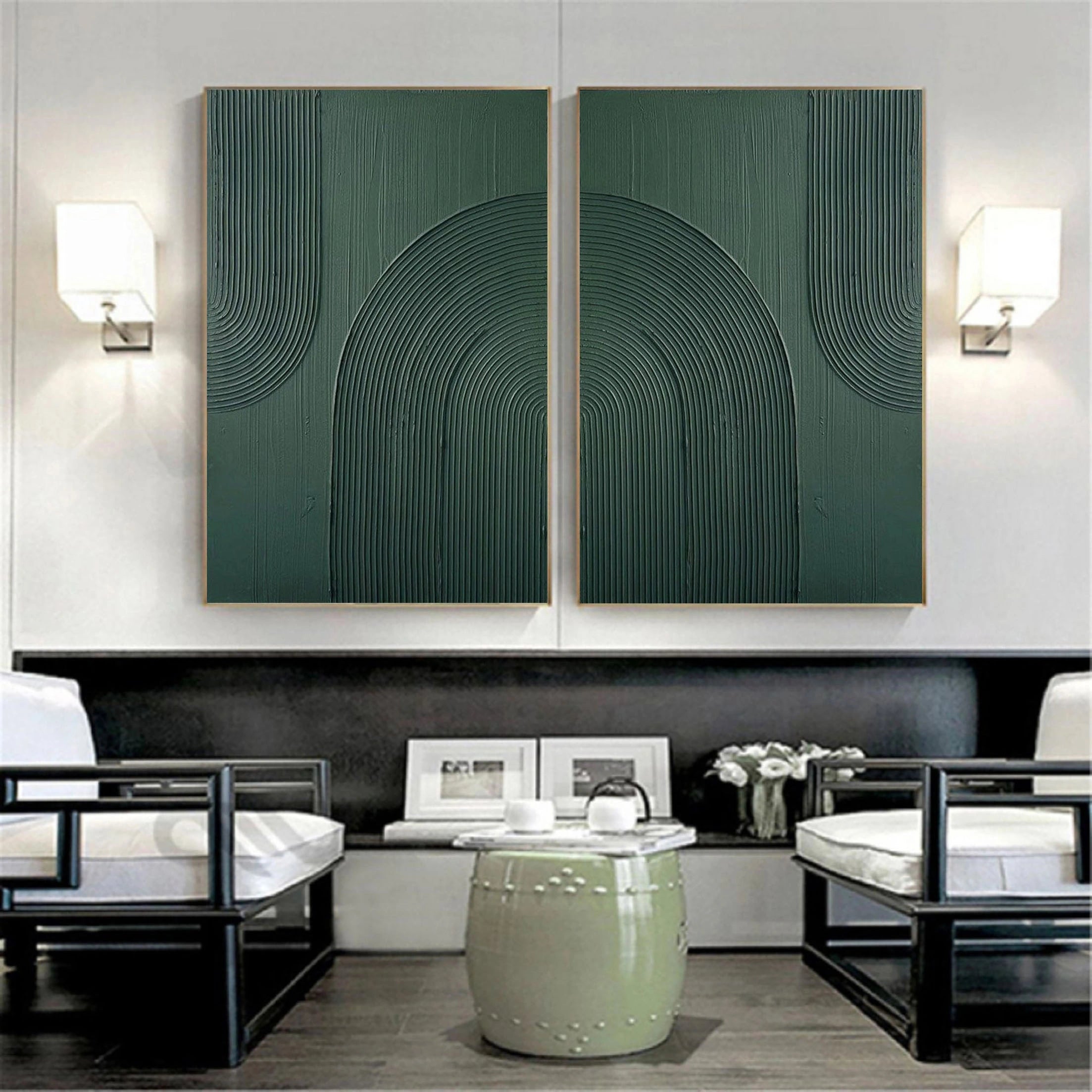 Textured Balanced Wabi Sabi Painting on Canvas Abstract Wall Artwork Set of 2