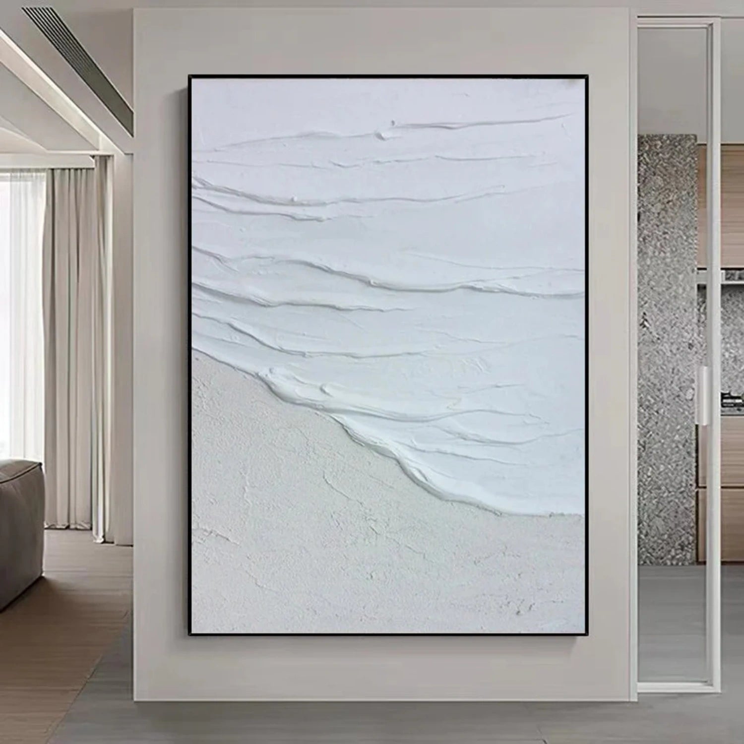 White Minimalist Textured Canvas Art #MM258