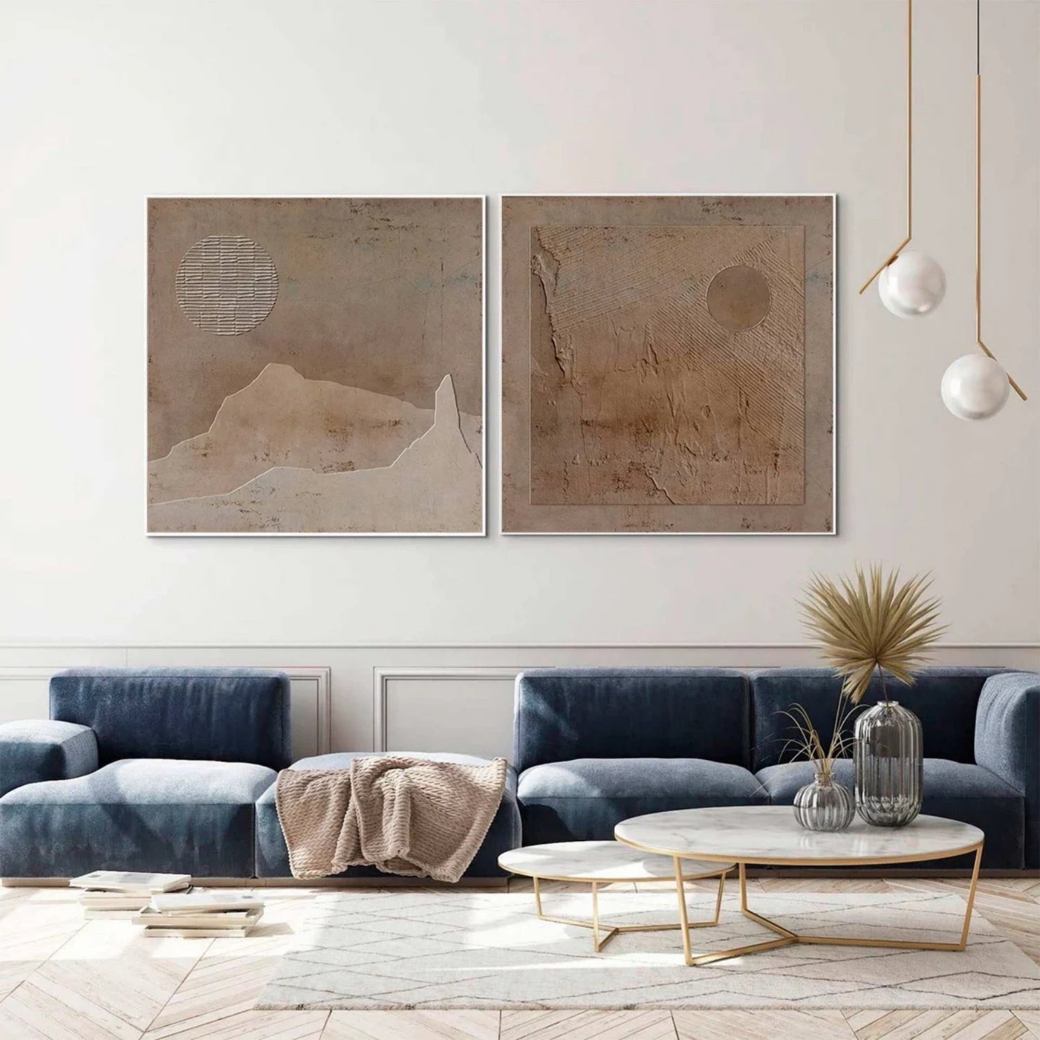 Beige and Brown Wabi Sabi Textured Canvas Art Set of 2 #WS640