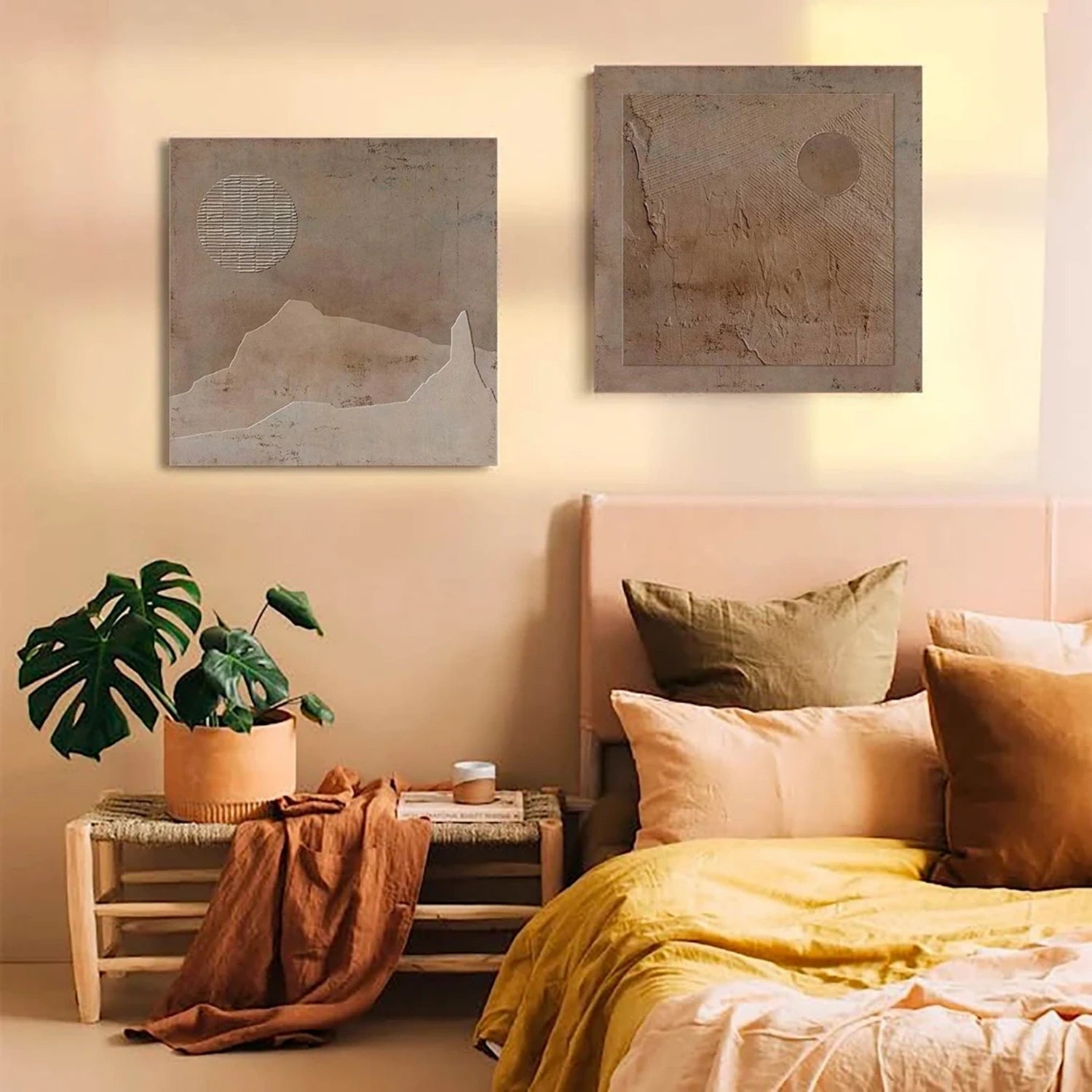 Beige and Brown Wabi Sabi Textured Canvas Art Set of 2 #WS640
