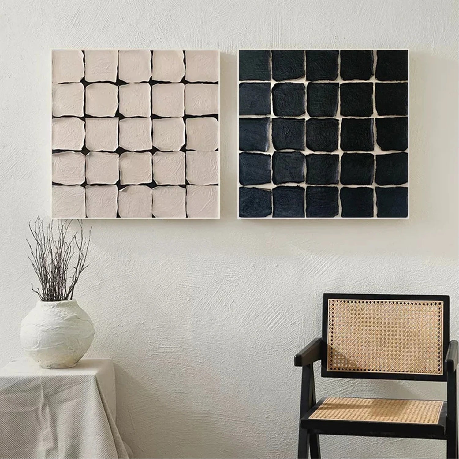 Black and Beige Minimalist Textured Canvas Art Set of 2 #MZ100