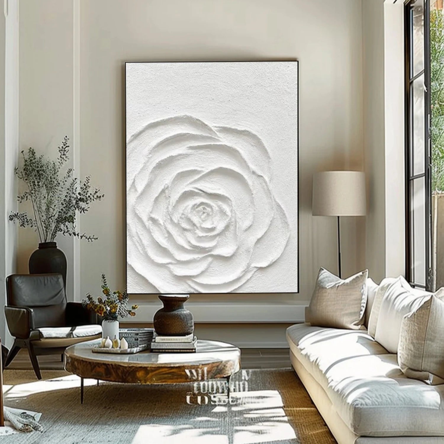 White Flower & Tree Abstract Textured Wall Art #ML127
