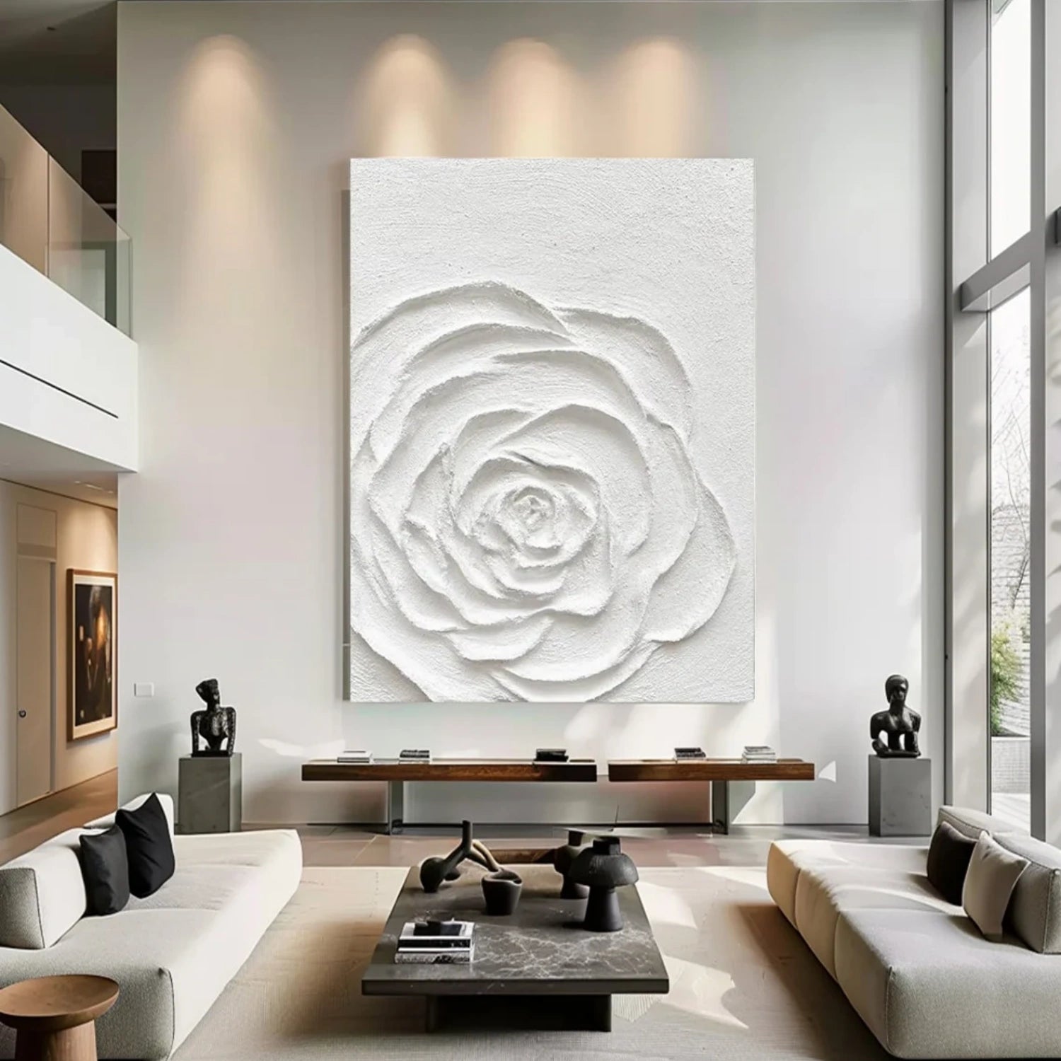 White Flower & Tree Abstract Textured Wall Art #ML127