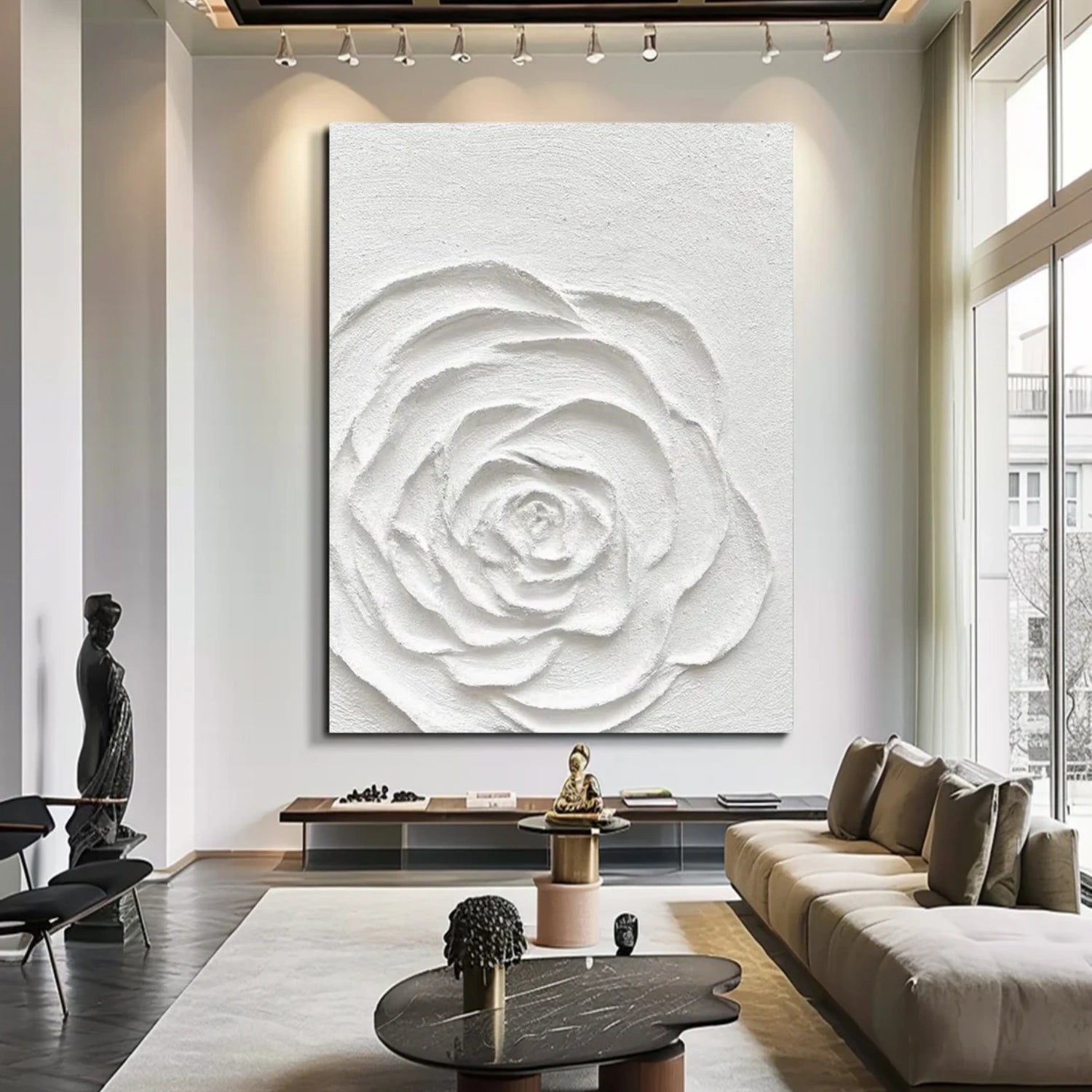 White Flower & Tree Abstract Textured Wall Art #ML127