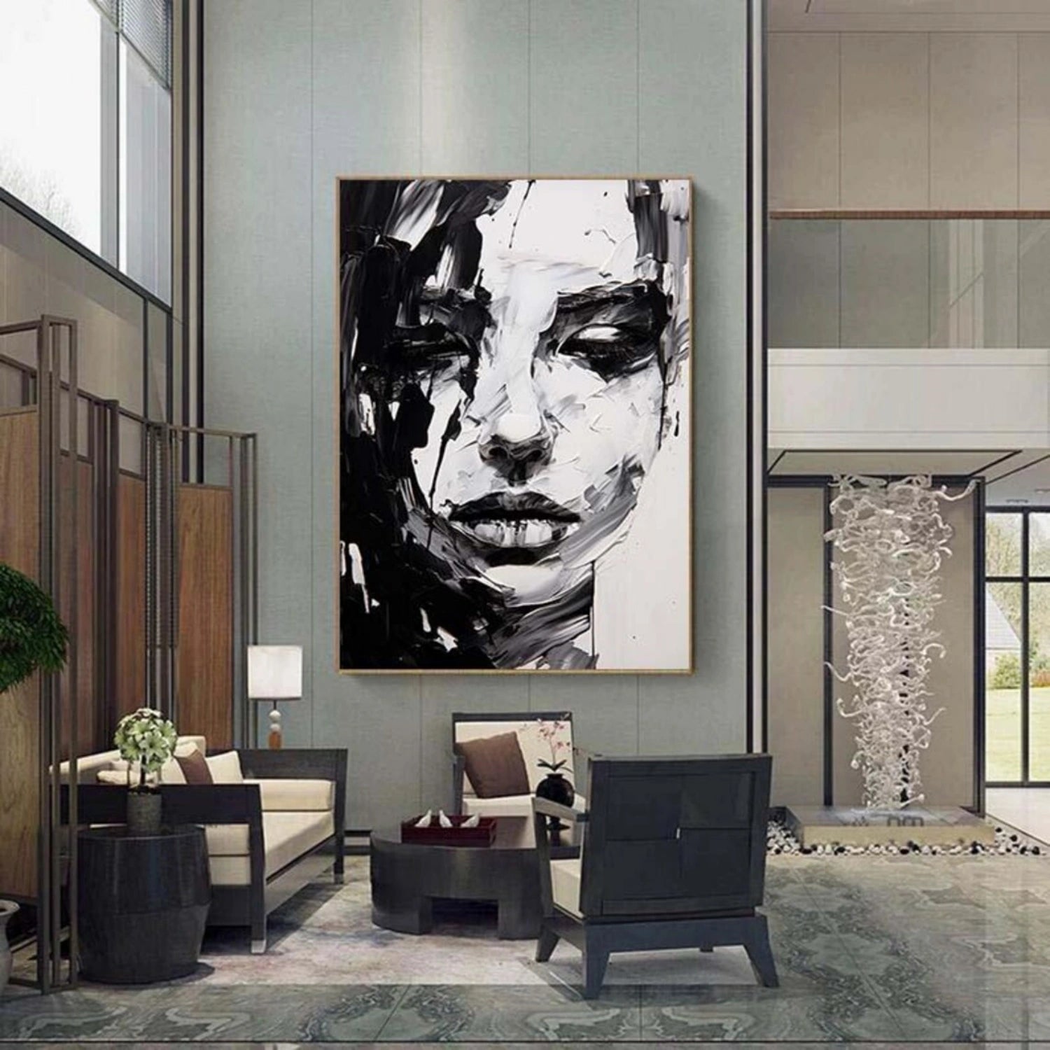Abstract Portrait Black and White Painting #AP037