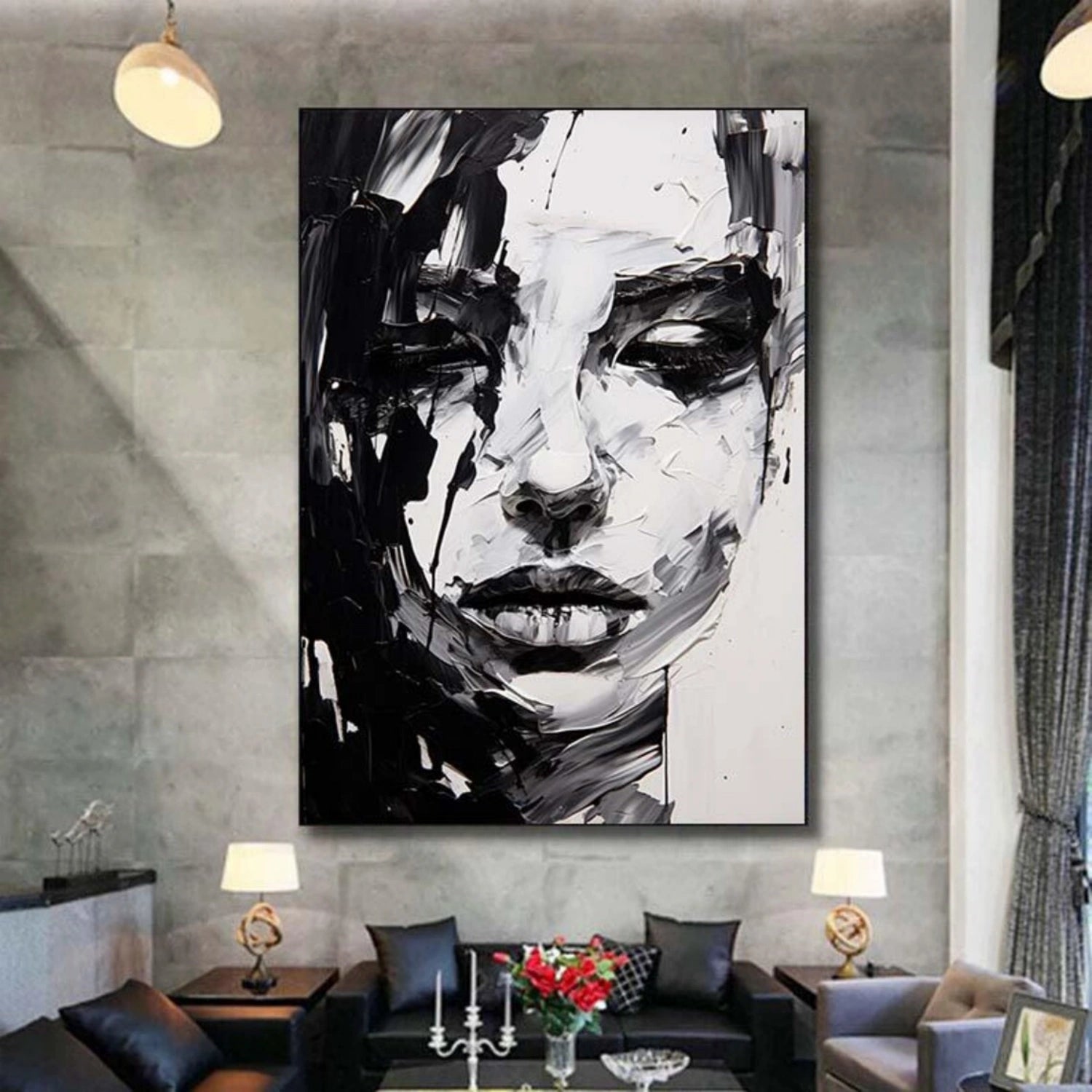 Abstract Portrait Black and White Painting #AP037