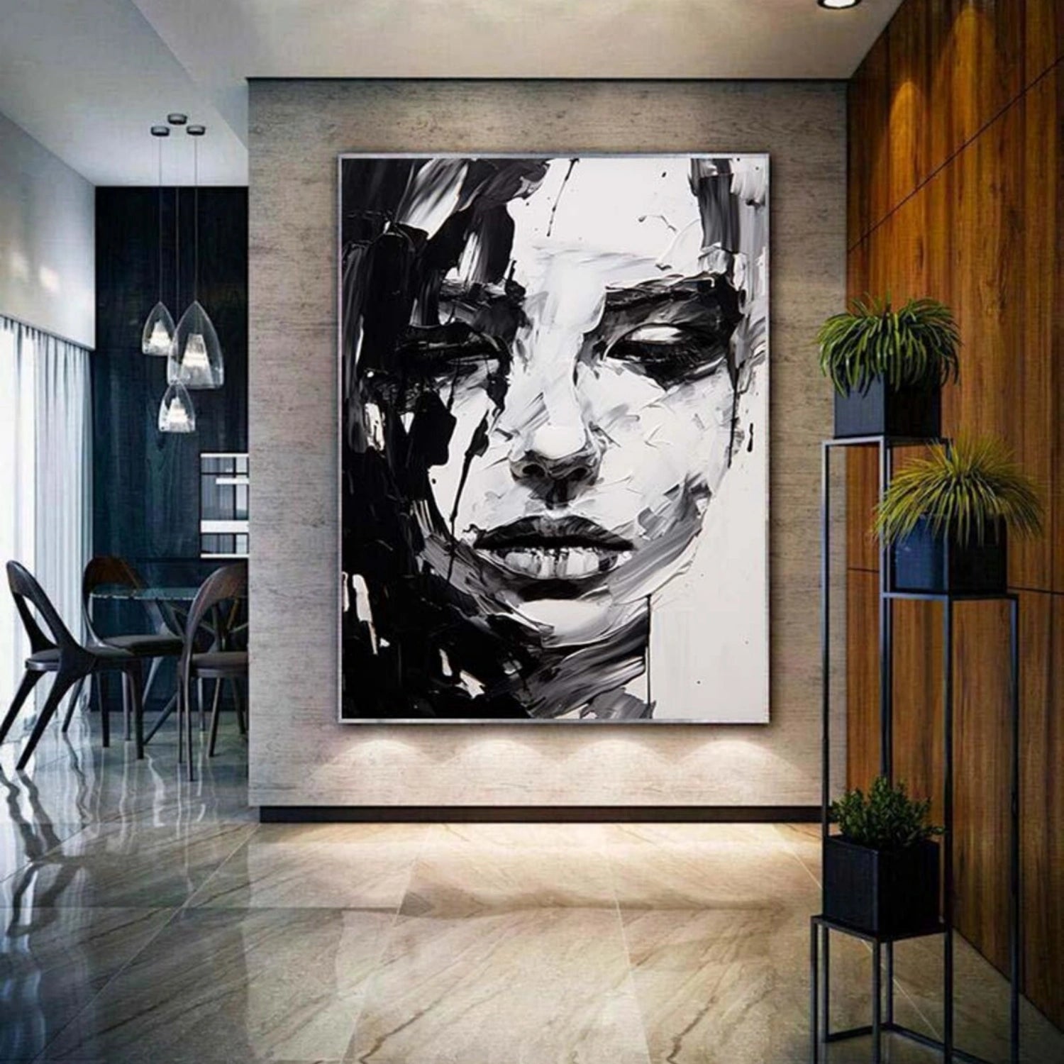 Abstract Portrait Black and White Painting #AP037