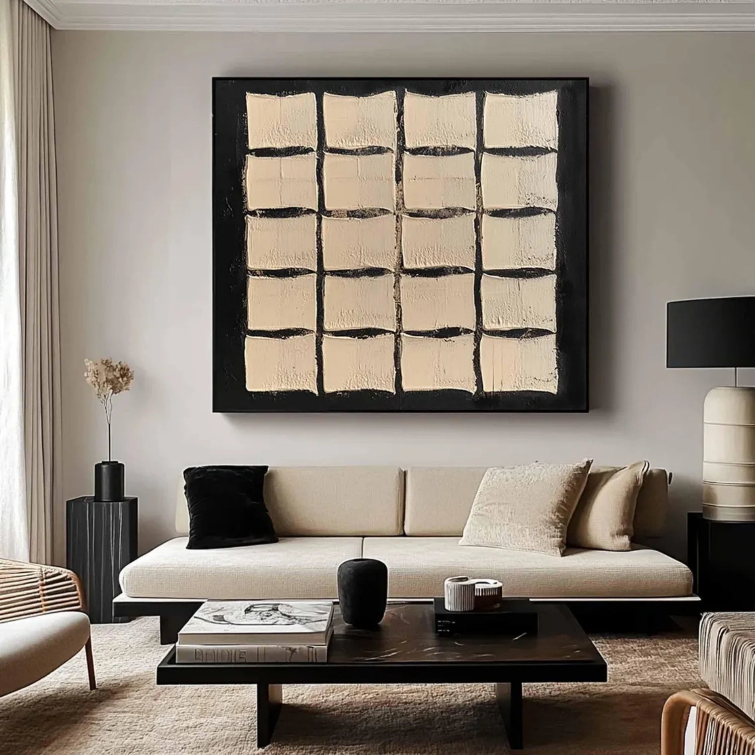 Black and Beige Wabi Sabi Textured Canvas #WS473