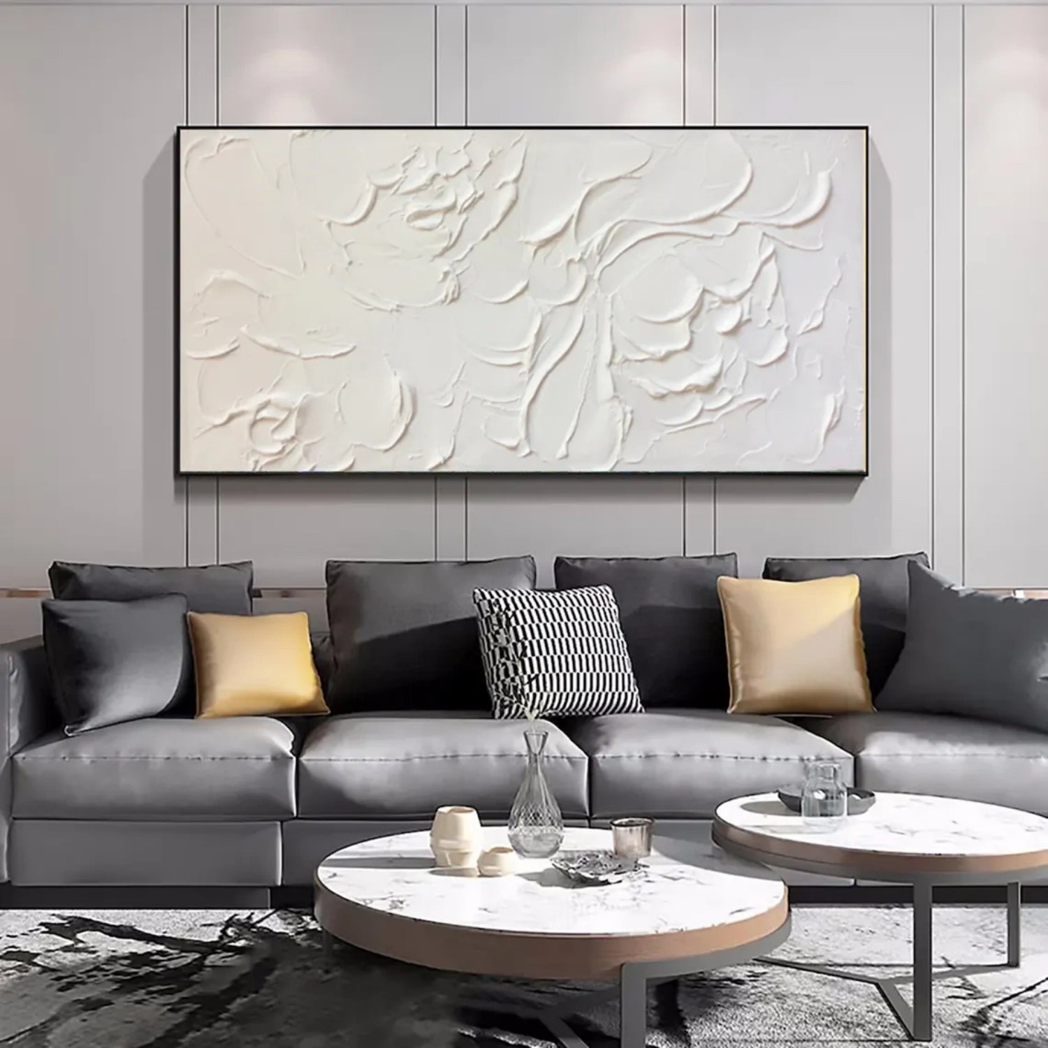 White and Beige Minimalist Textured Canvas Art #MM259