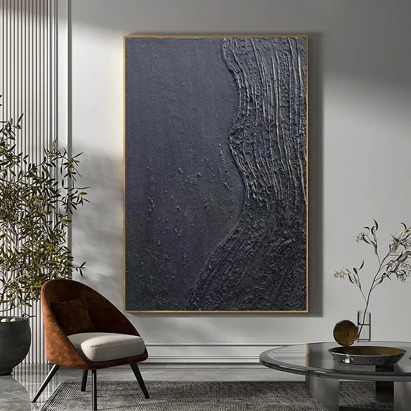3D Textured Black Minimalist Painting Wall Decor for Living Room