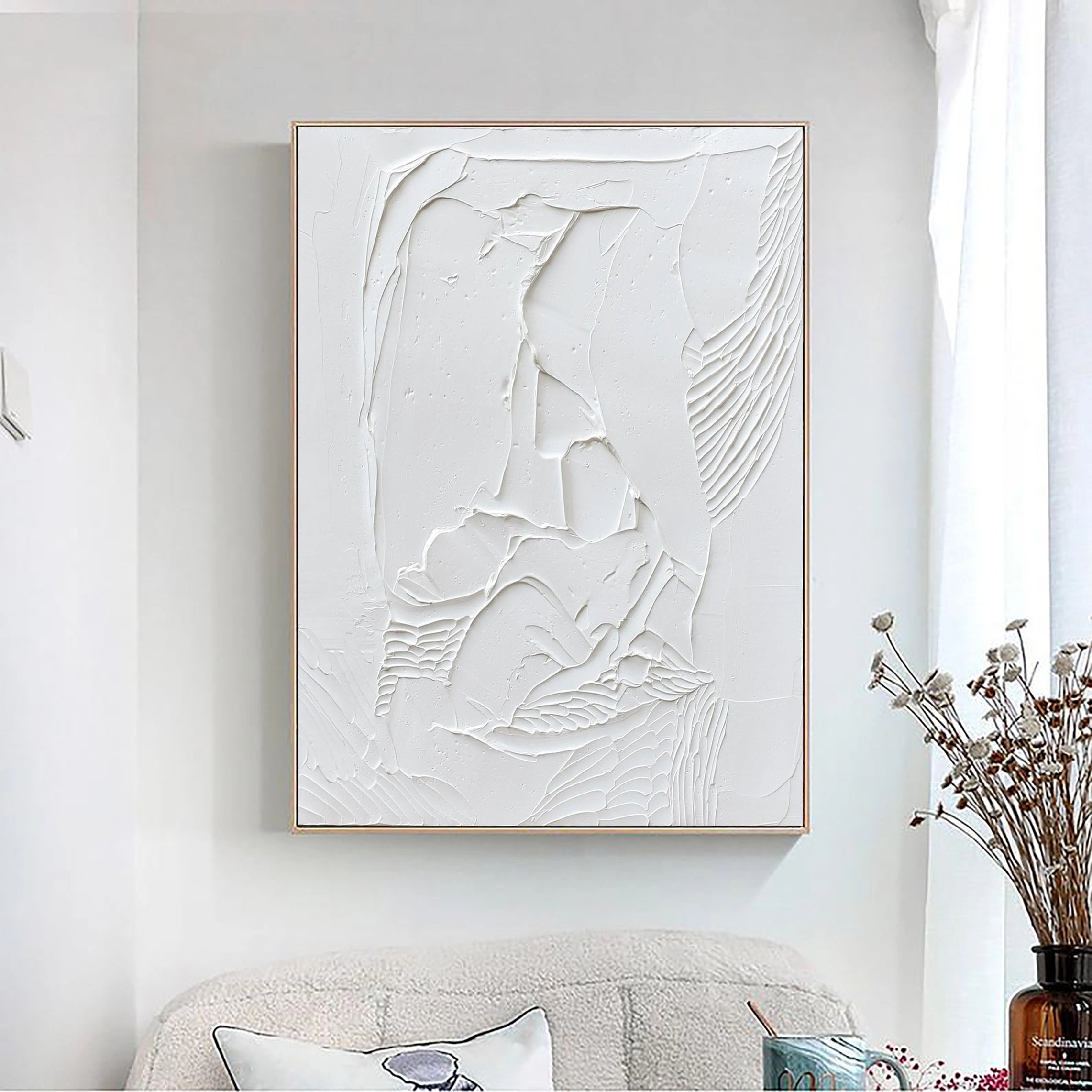 3D Textured Plaster Minimalist Canvas Wall Art, Large Painting
