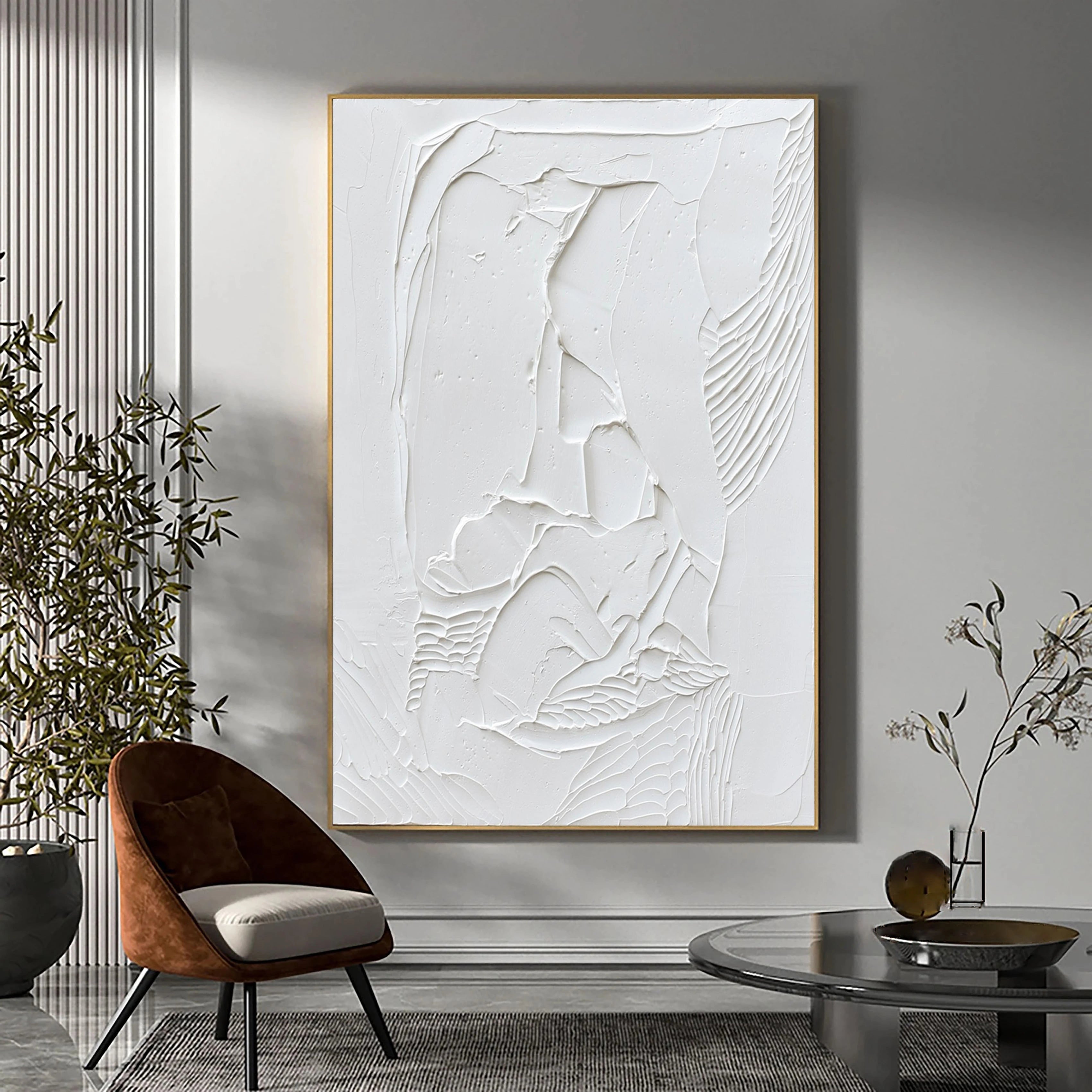 3D Textured Plaster Minimalist Canvas Wall Art, Large Painting