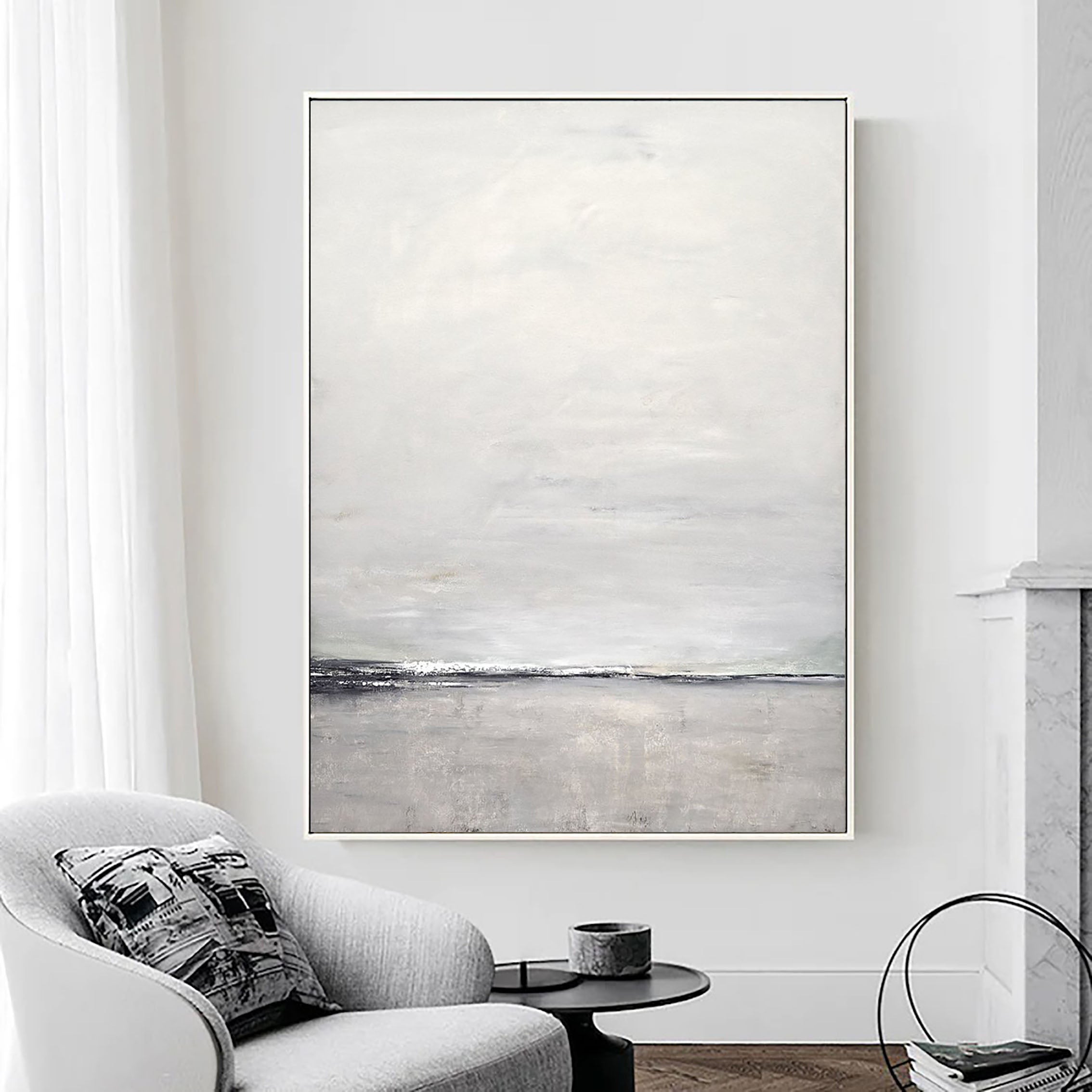 Large Sky and Sea Painting, Beach Scene Canvas, Original Large Ocean Painting, Blue Green Sky Painting For Living Room