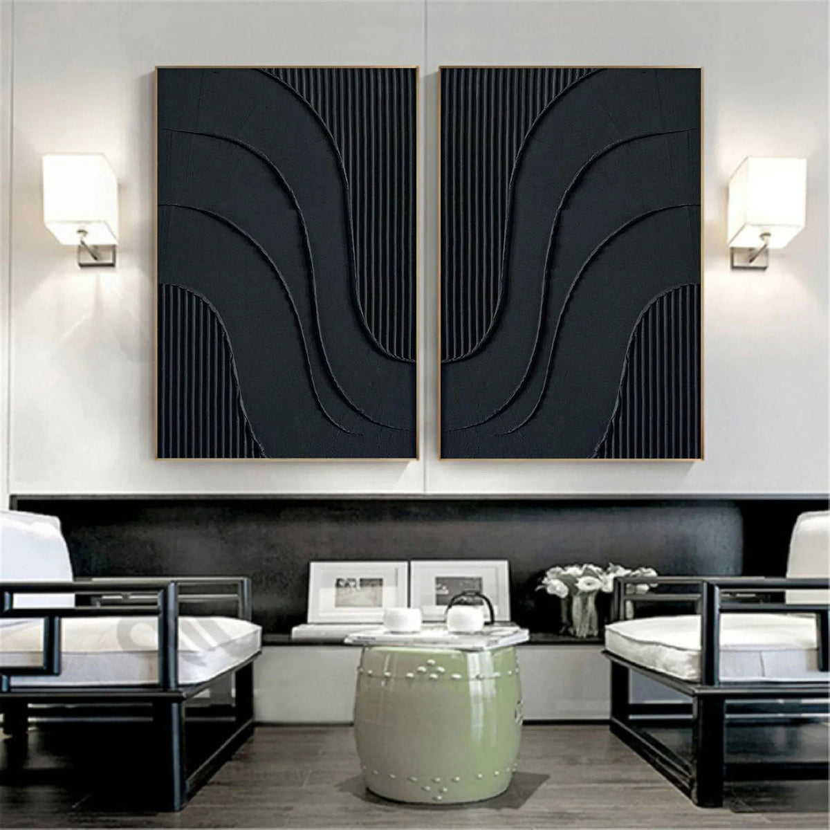 Abstract Black and White Wall Art Set...