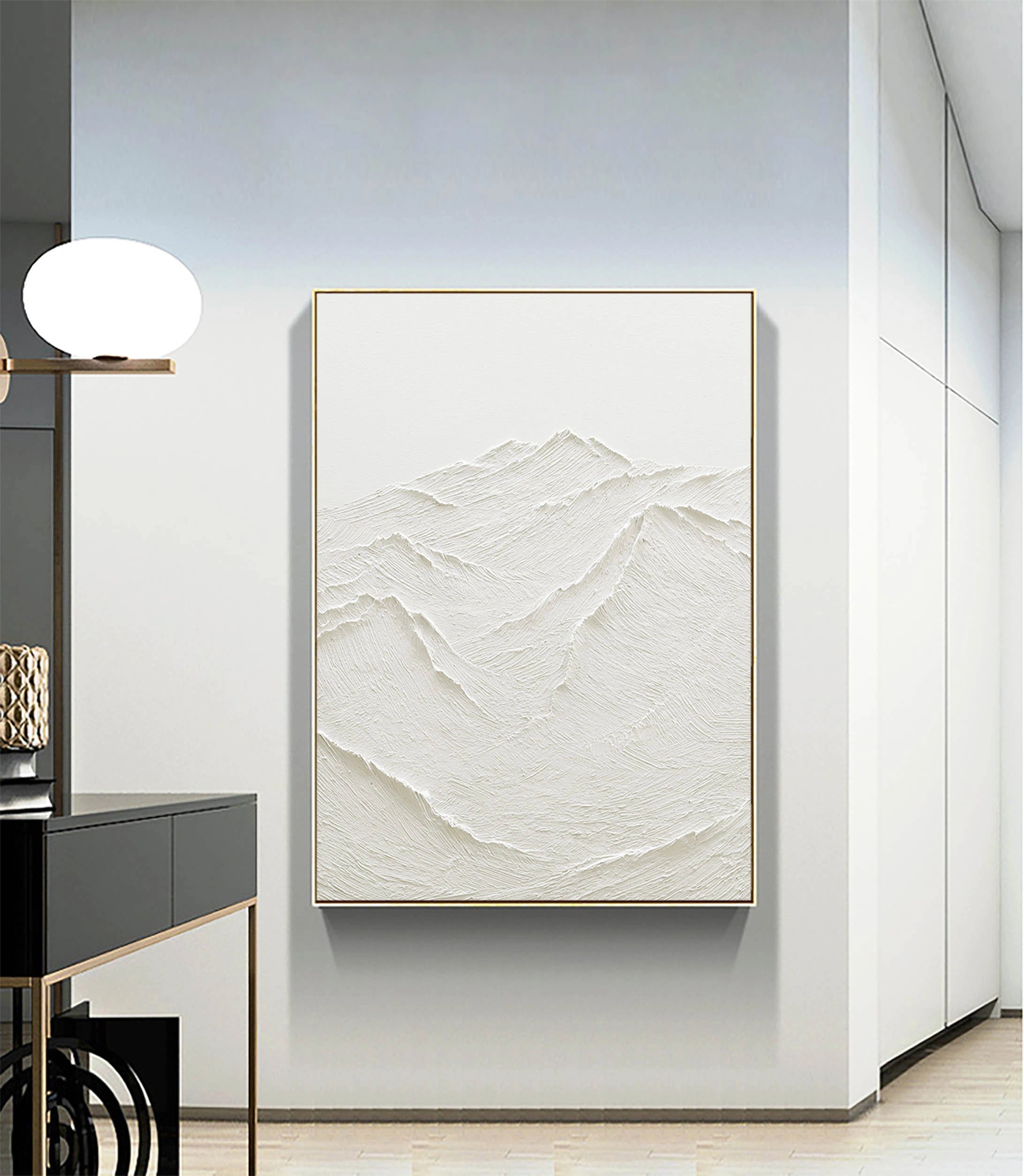 Minimalist White Textured Plaster Painting Original Oversized Wall Art for Bedroom/Living Room