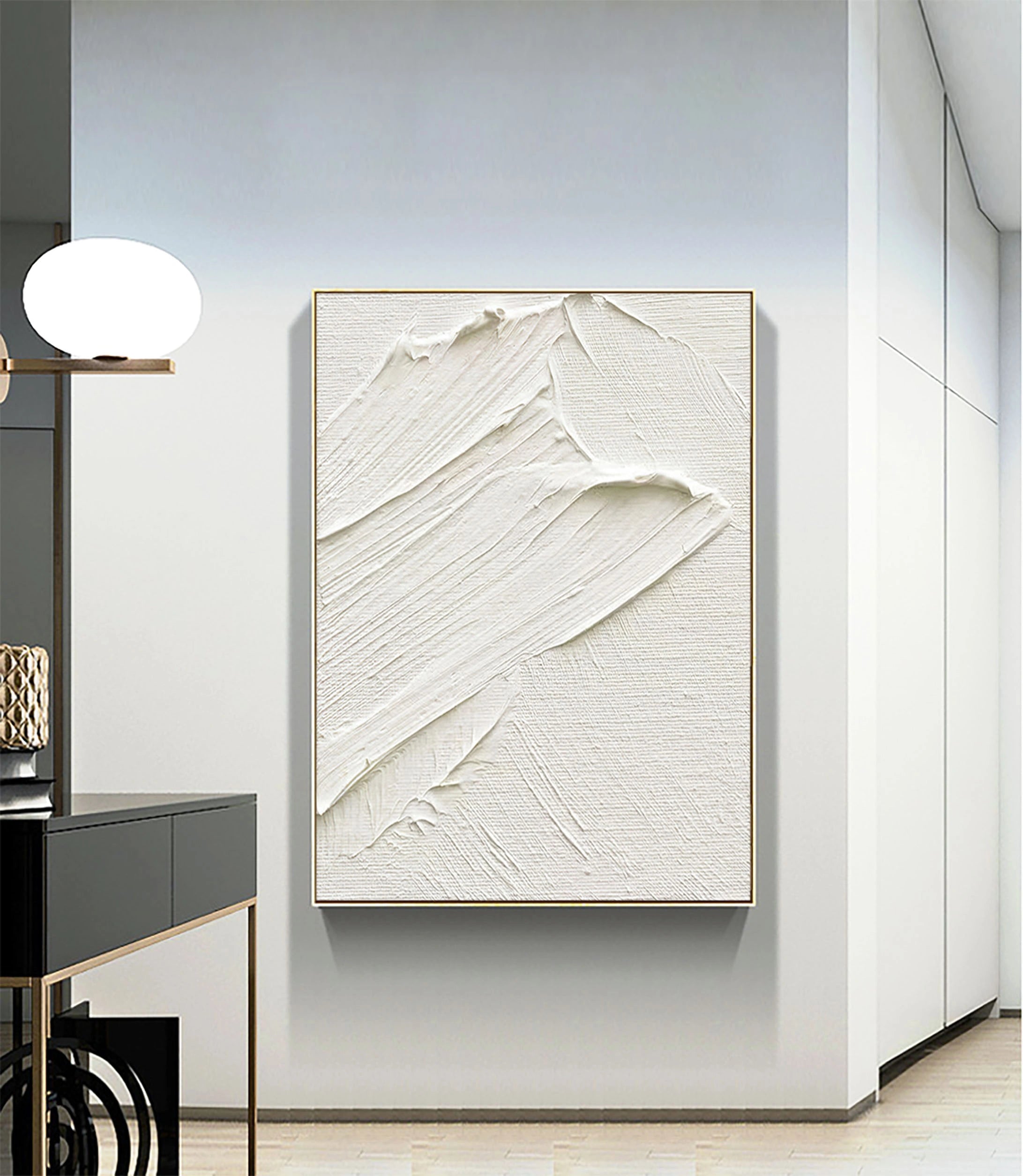 White Sea Slap Plaster Art Painting Minimalistic Balance on Large Canvas