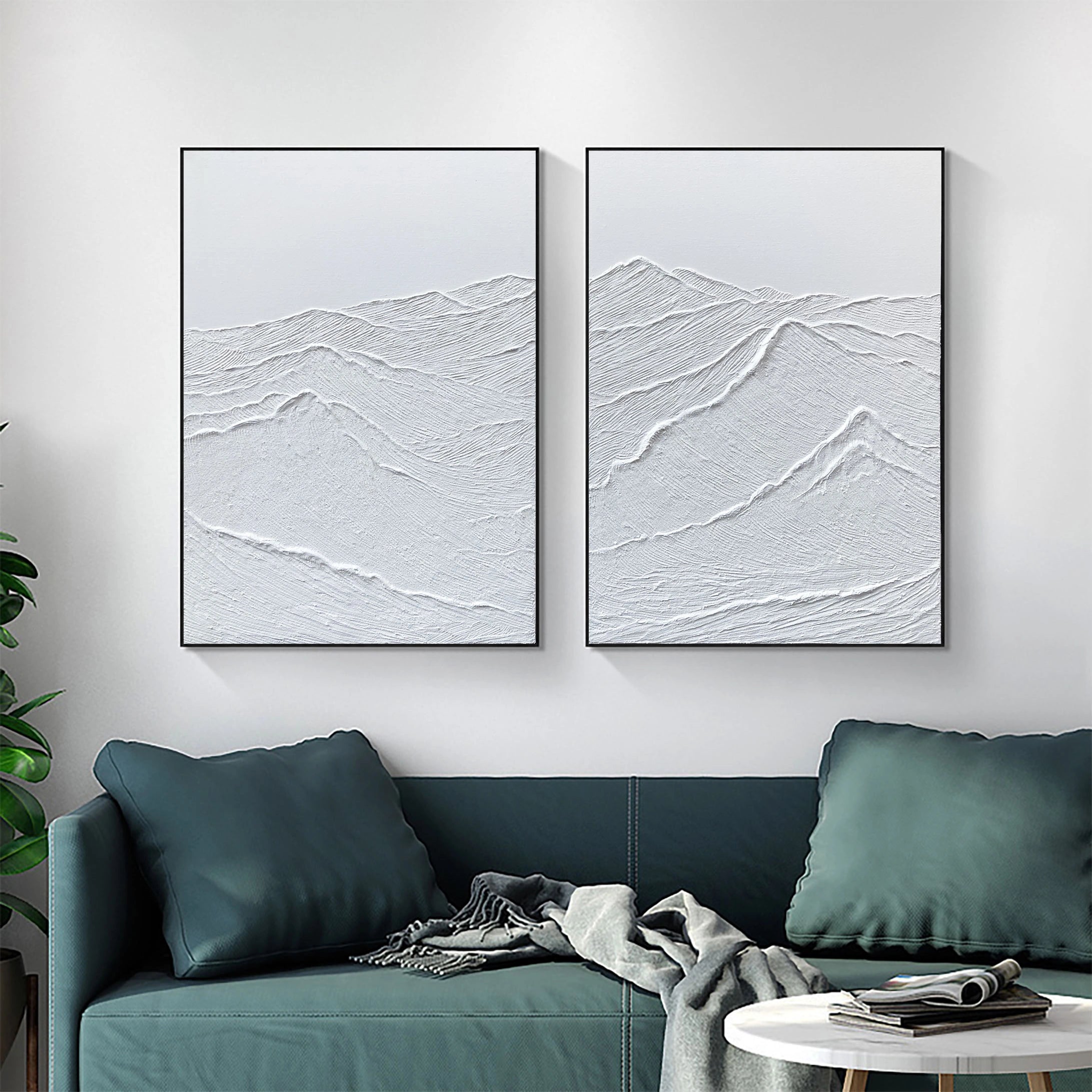 Set of 2 White Textured Plaster Painting for Bedroom/Living Room