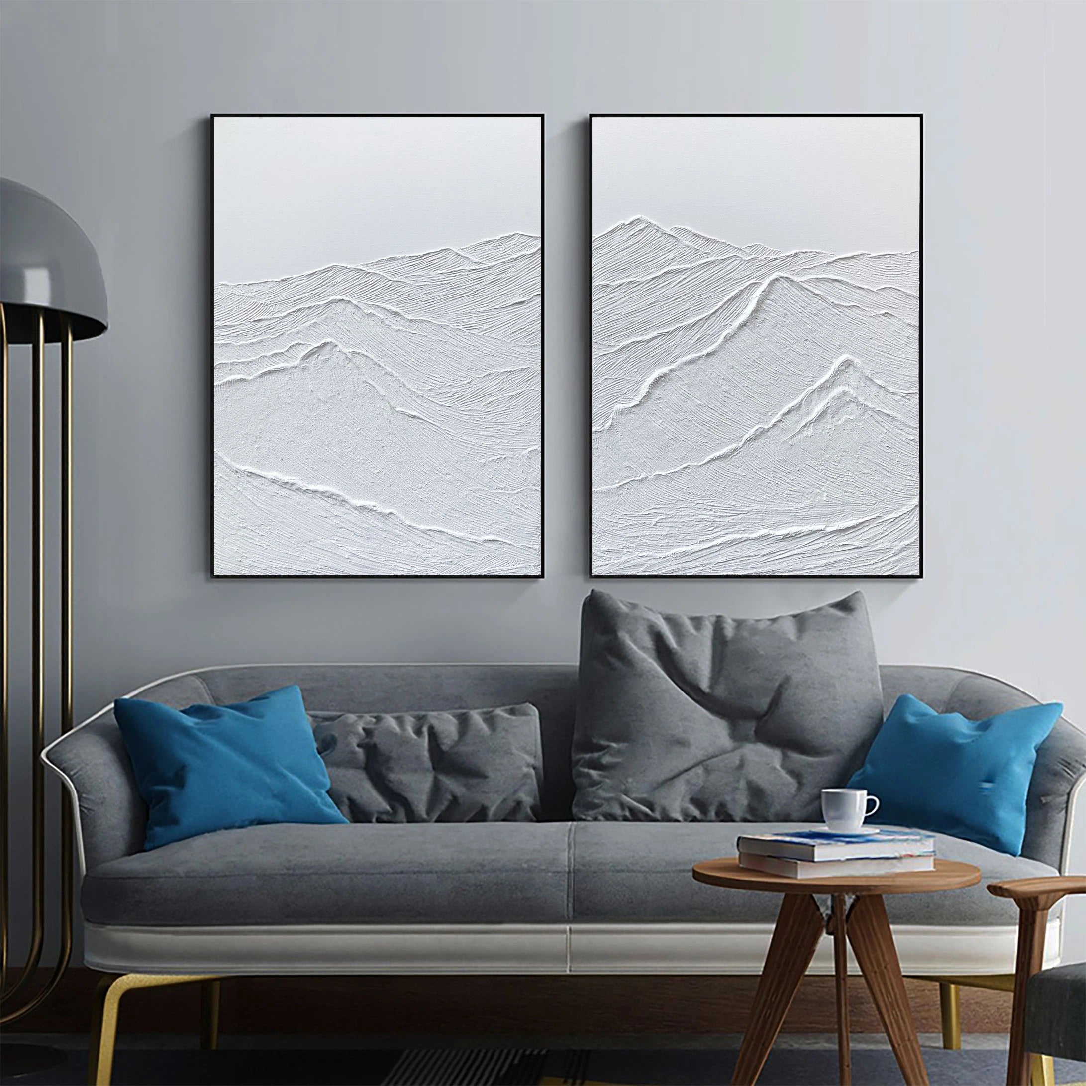 Set of 2 White Textured Plaster Painting for Bedroom/Living Room