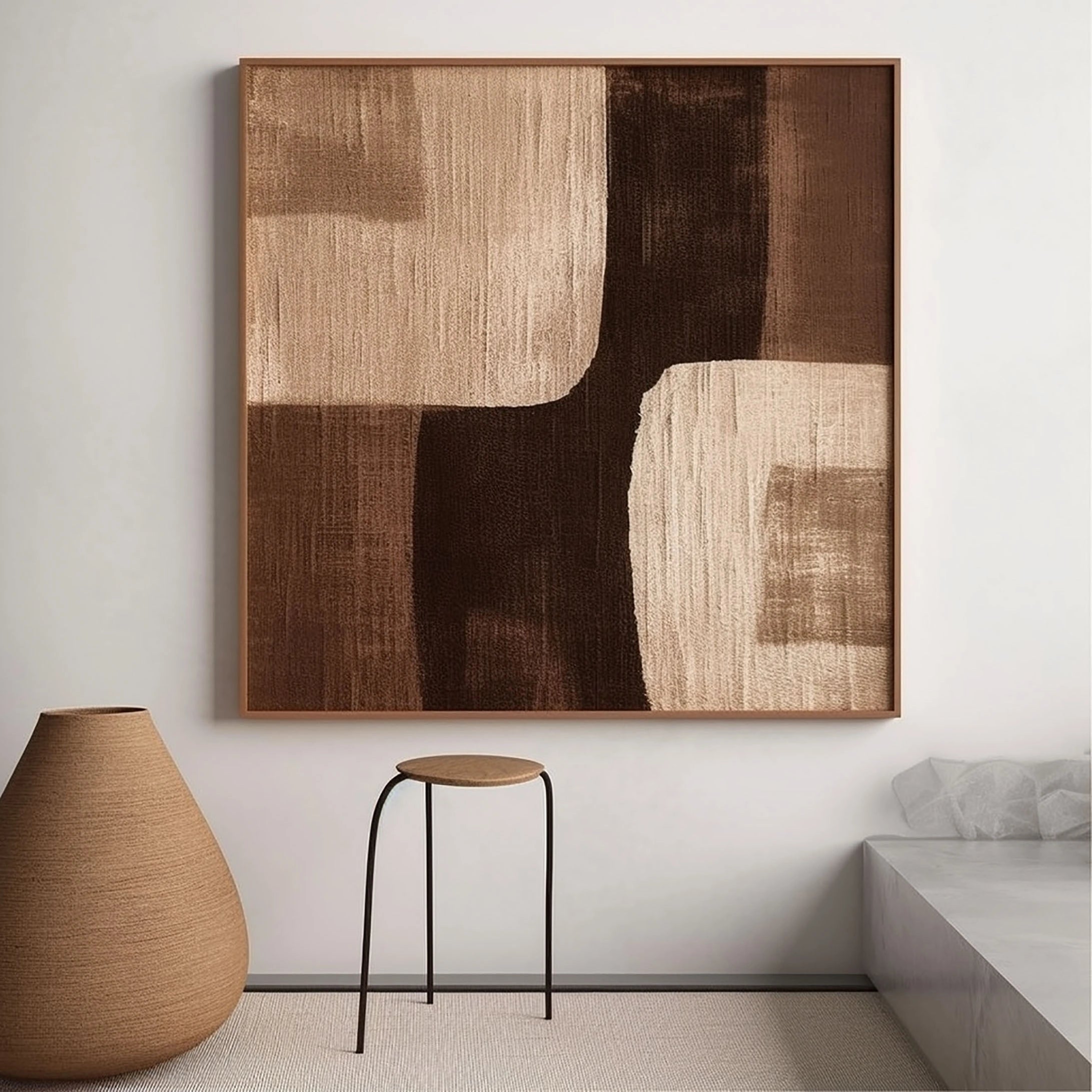 Eleanos Gallery Textured Wabi Sabi Abstract Brown Painting Wall Canvas Artwork